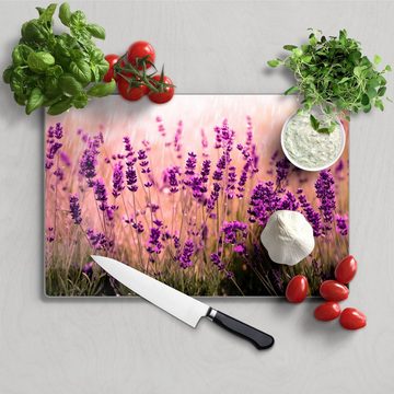 DEQORI Schneidebrett 'Lavendelblüten im Regen', Glas, Platte Frühstücksbrett Schneideplatte