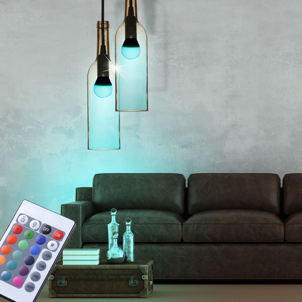 etc-shop LED Pendelleuchte, Leuchtmittel inklusive, Pendel Dimmer Farbwechsel, Warmweiß, Glas braun Fernbedienung Leuchte Decken