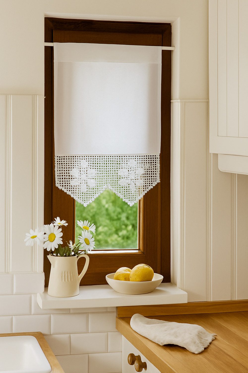 HOSSNER - ART OF HOME DECO Scheibengardine 35x45 cm (1 St), blickdicht, Baumwollmischung, Vintage, Romantische Stickerei