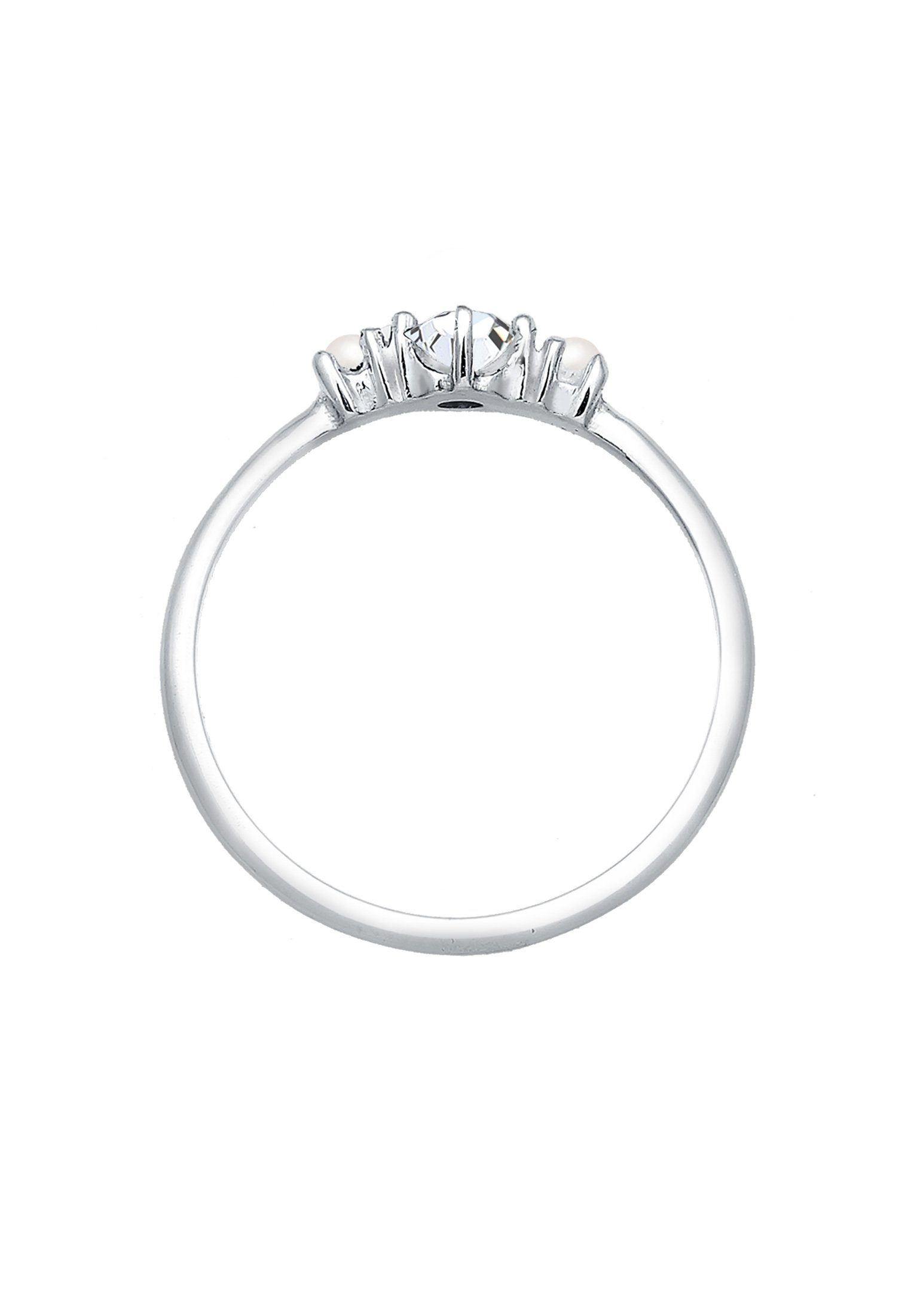 Elli Verlobungsring Glas Kristalle Synthetische Perle Weiß 925 Sterling Silber