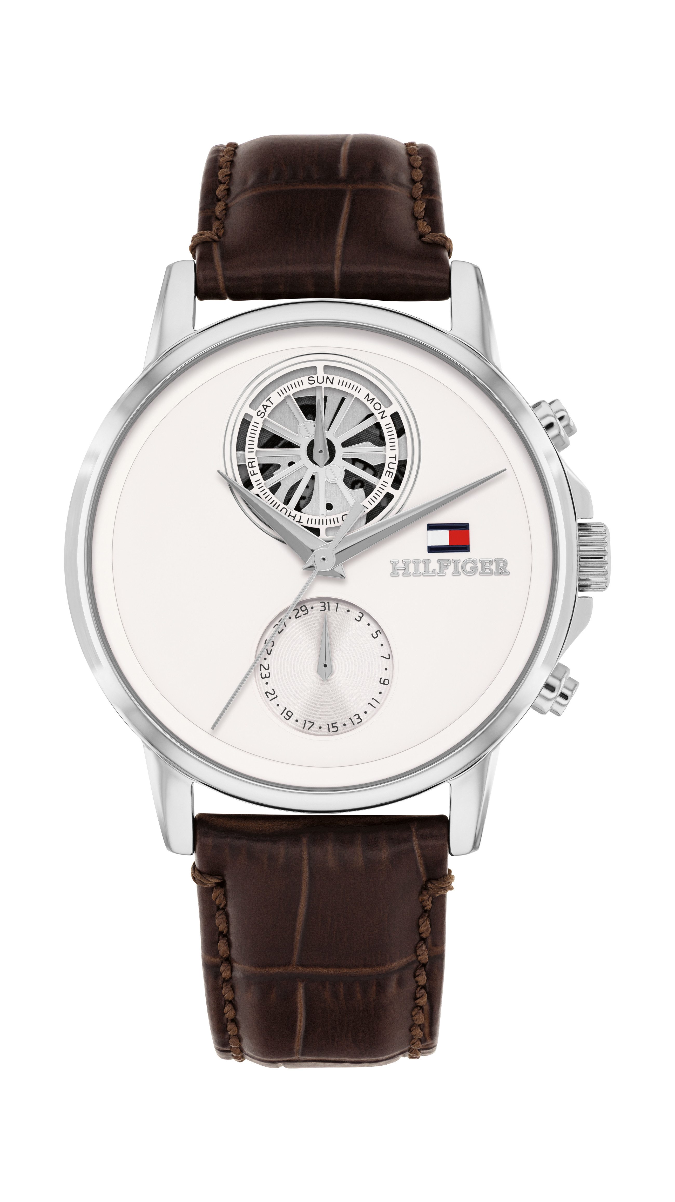 Tommy Hilfiger Multifunktionsuhr Stewart 1710746, Quarzuhr, Armbanduhr, Herrenuhr, Lederarmband, analog