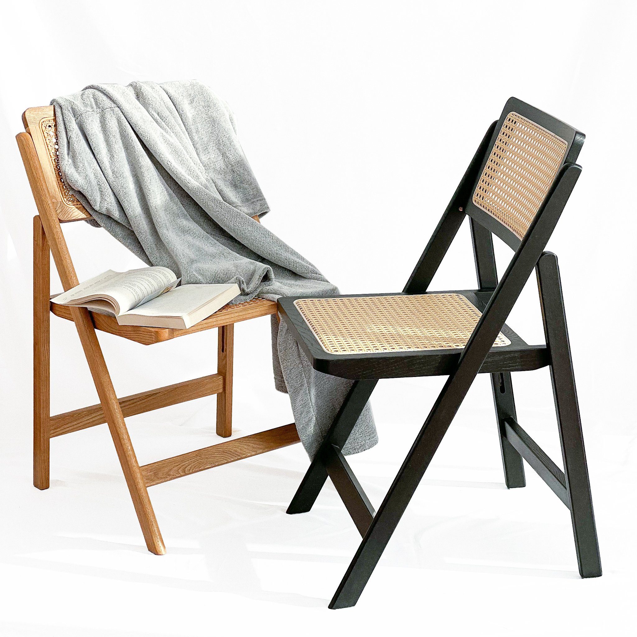 Massivholz, Klappstuhl aus Rattan (Packung, Schwarz aus St), TB000 LIM Sitzfläche 1 HOME Gestell
