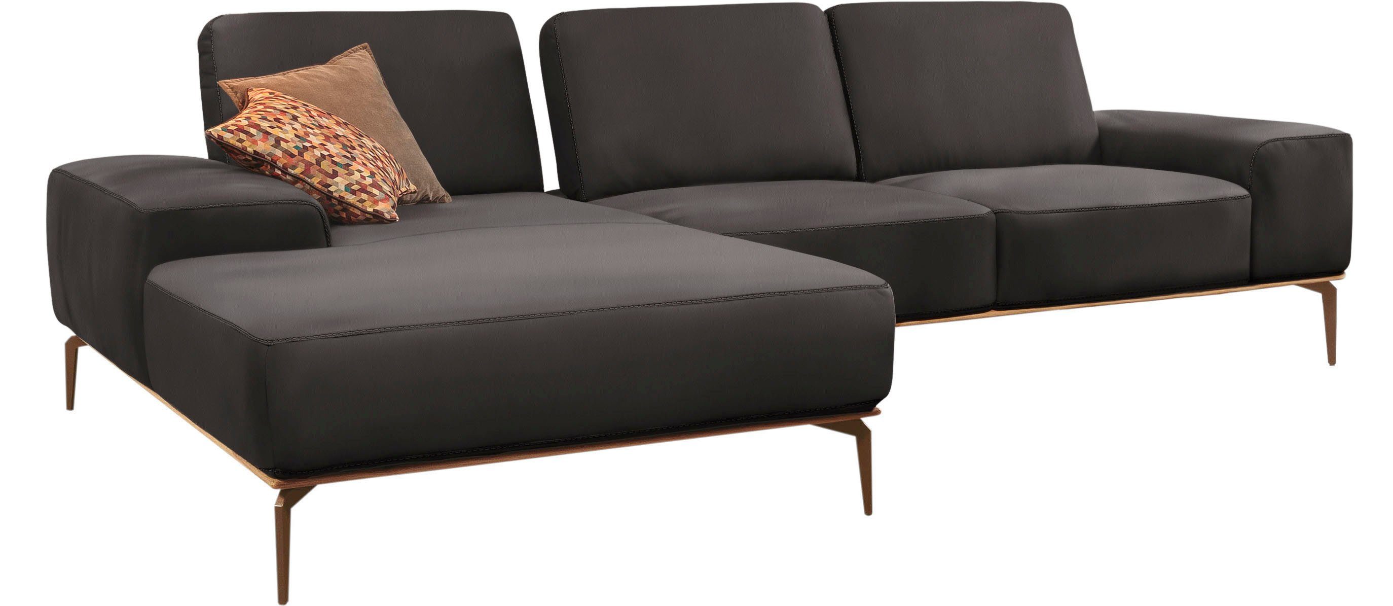 W.SCHILLIG Ecksofa run, Designsofa mit tollem Sitzkomfort, L-Form, mit Holzsockel, Füße in Bronze pulverbeschichtet, Breite 299 cm