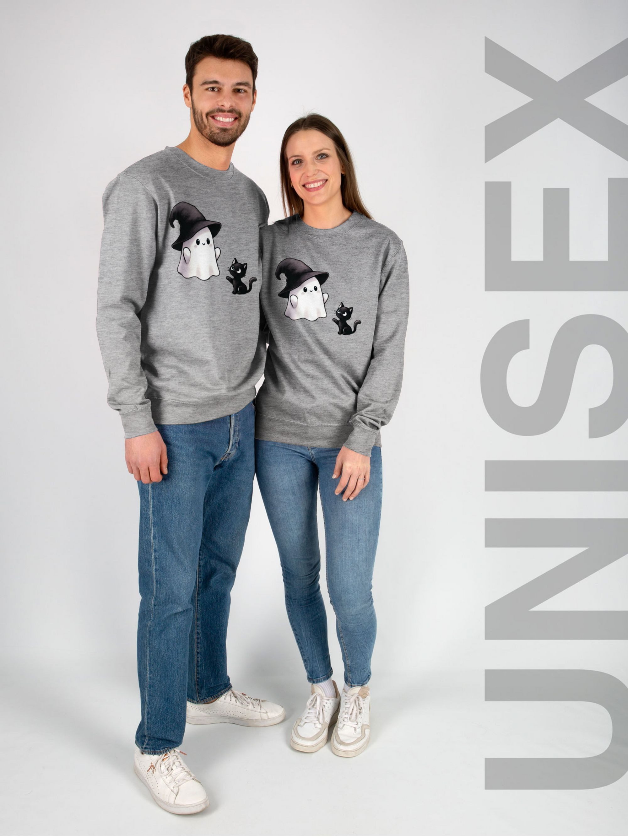 Shirtracer Sweatshirt Süßes Geister Motiv mit Katze, Halloween Katzenmotiv (1-tlg) Halloween Kostüme Damen