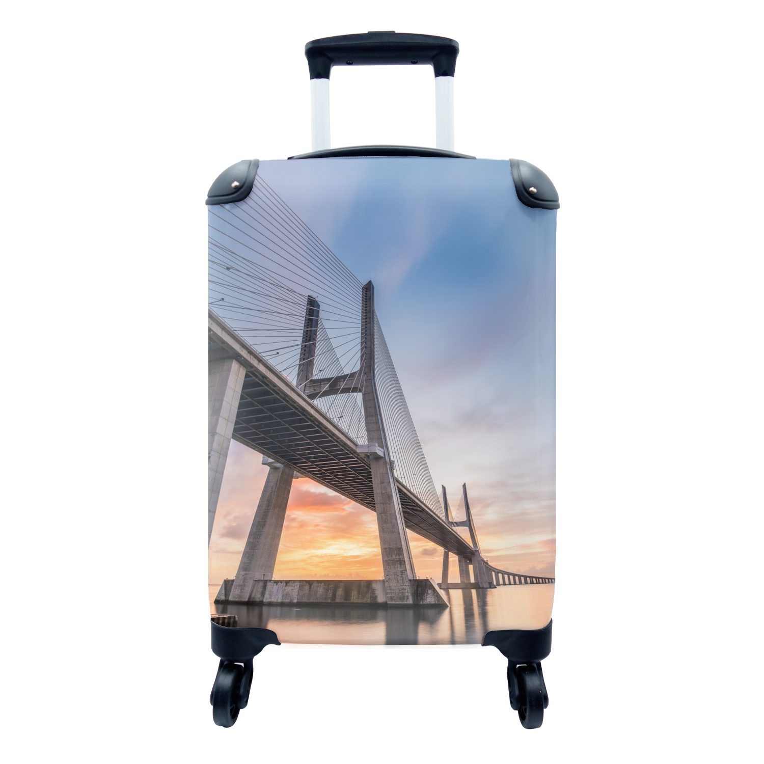 MuchoWow Handgepäckkoffer Brücke - Lissabon - Portugal, 4 Rollen, Reisetasche mit rollen, Handgepäck für Ferien, Trolley, Reisekoffer