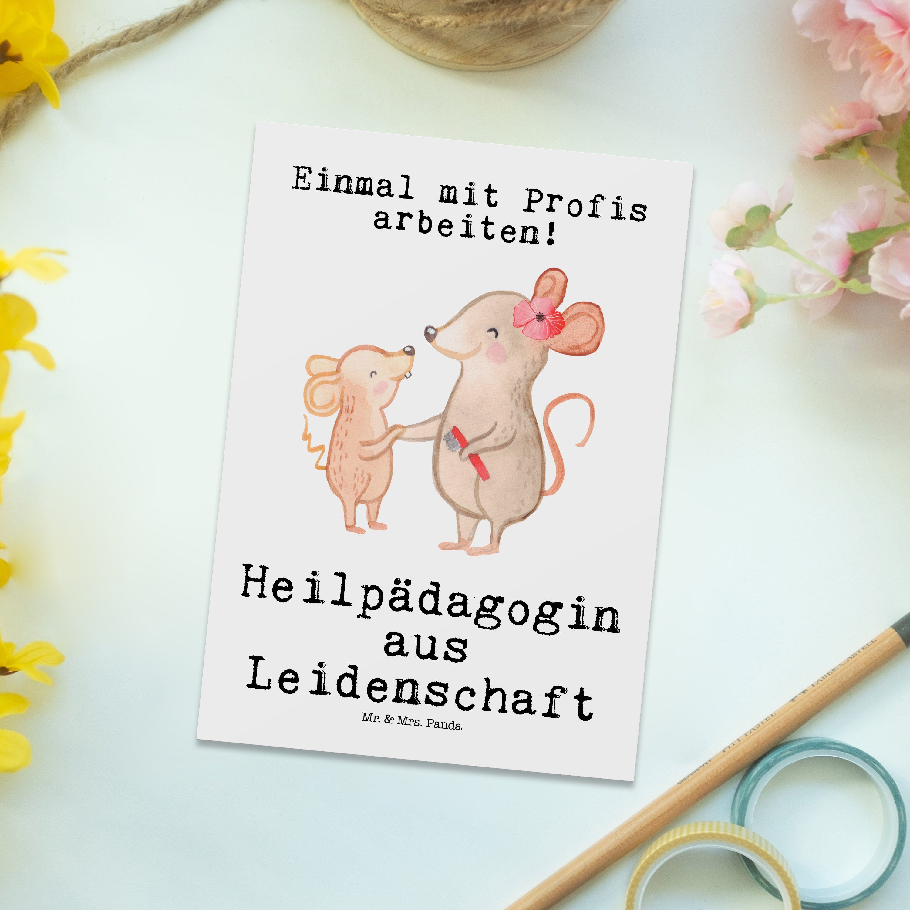 Weiß Kollege Leidenschaft - Mrs. aus - Heilpädagogin Dankeschön, Postkarte & Geschenk, Panda Mr.