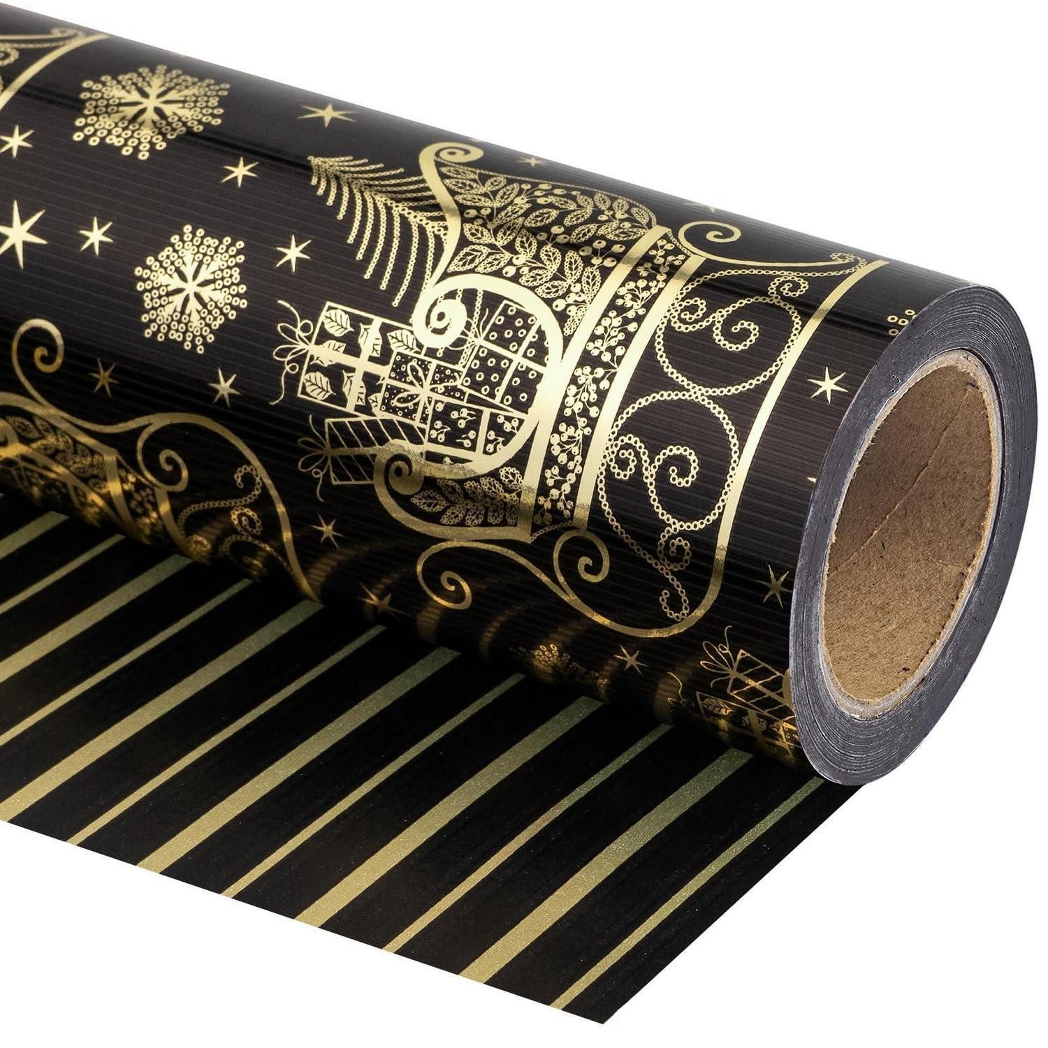 LuxusKollektion Geschenkpapier Geschenkpapier Wende 43,2cm x 10m schwarz-gold