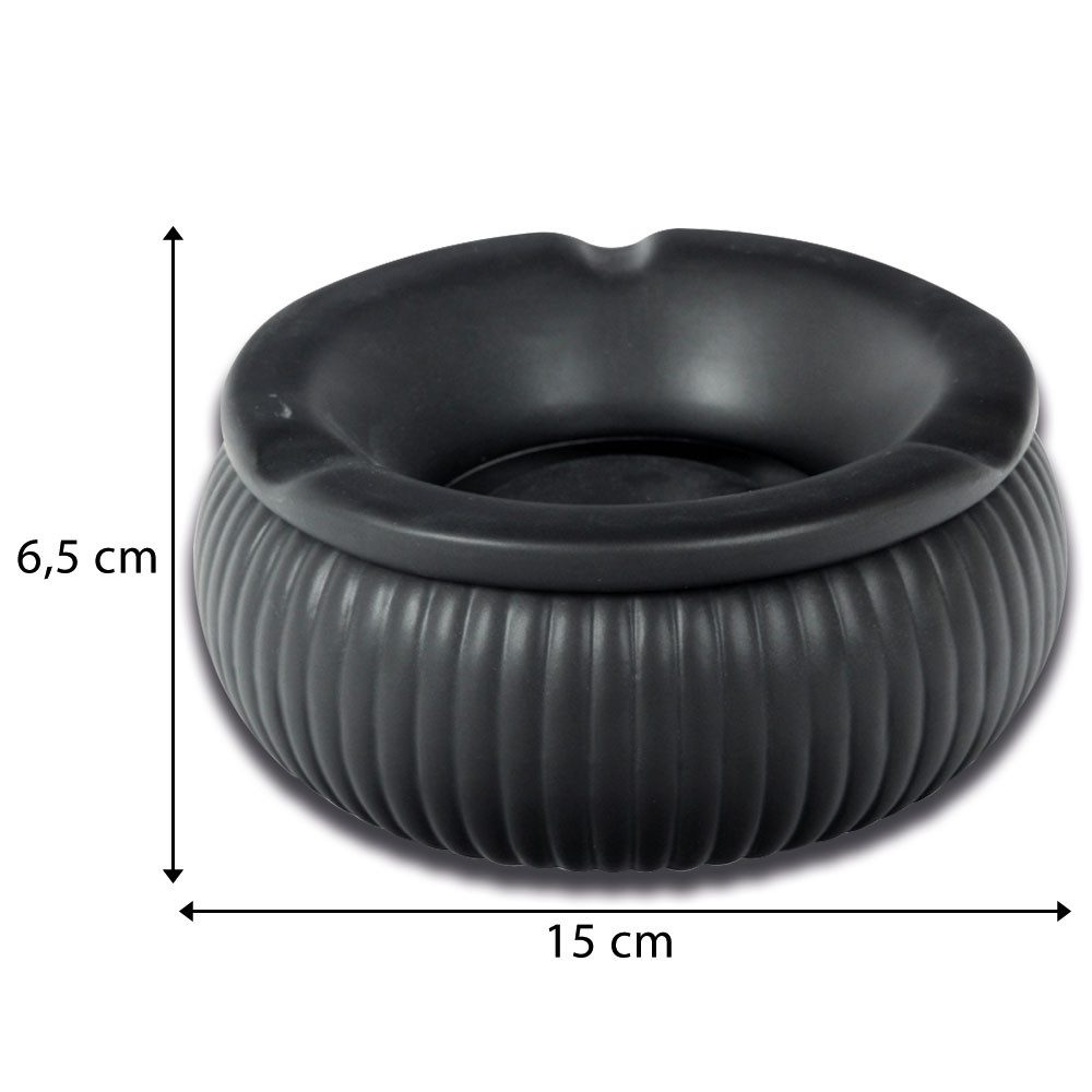 Coumo Aschenbecher Großer Windaschenbecher Keramik Ø 15 cm, Antik Schwarz, mit Deckel