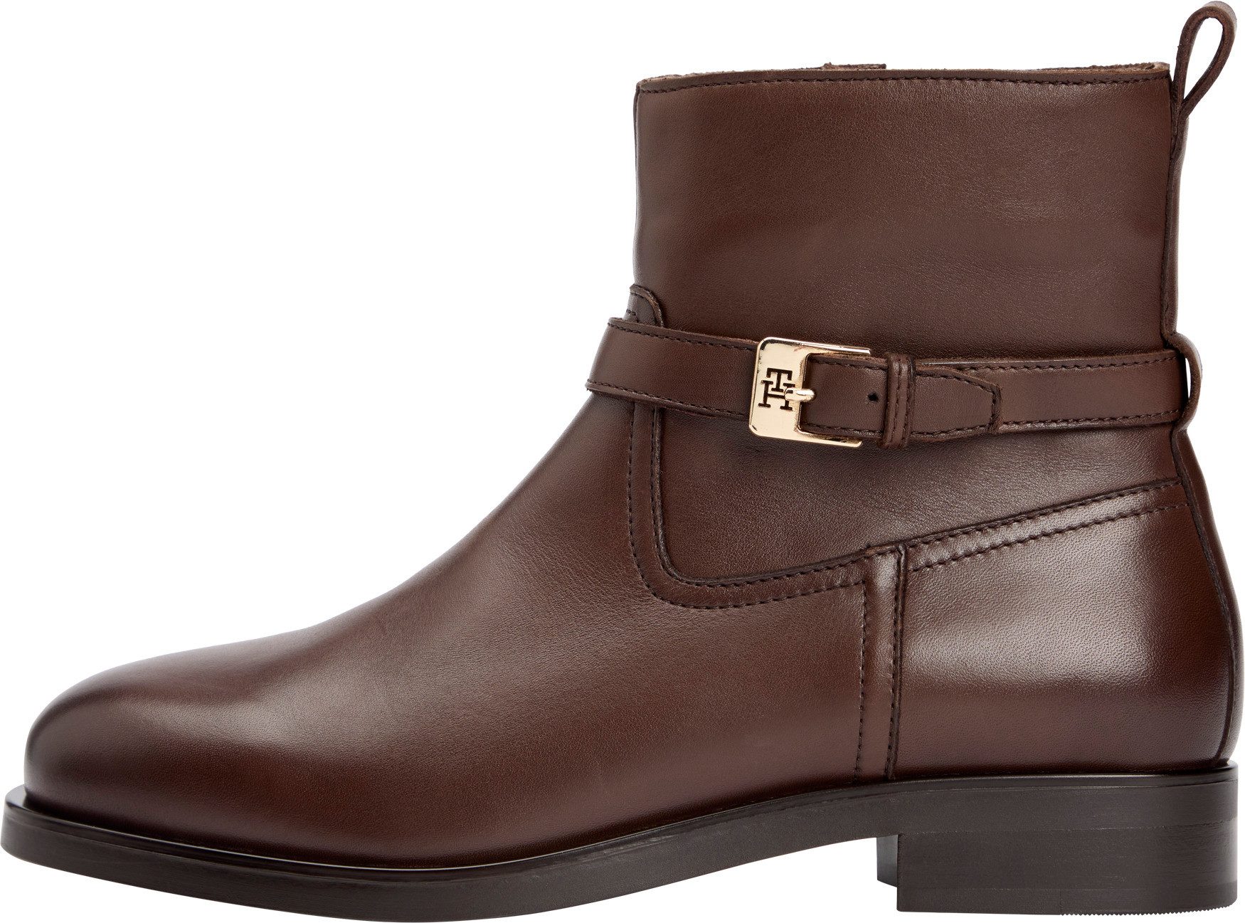Tommy Hilfiger TH BUCKLE RIDING LEATHER BOOTIE Сапогиette, Blockabsatz, Ankleboots, Businessschuh mit Zierschnalle