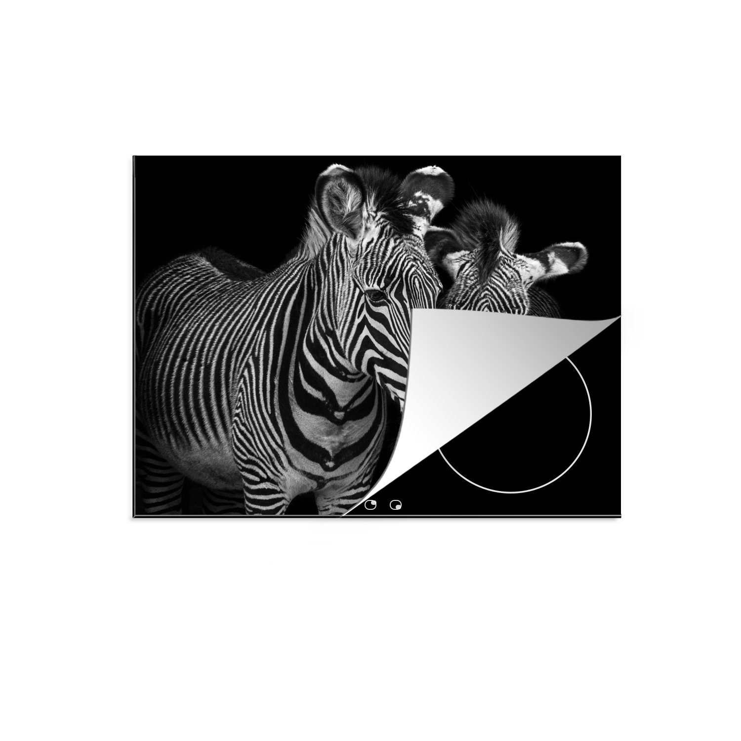 MuchoWow Herdblende-/Abdeckplatte Tierprofil Zebras in Schwarz und Weiß, Vinyl, (1 tlg), 70x52 cm, Mobile Arbeitsfläche nutzbar, Ceranfeldabdeckung