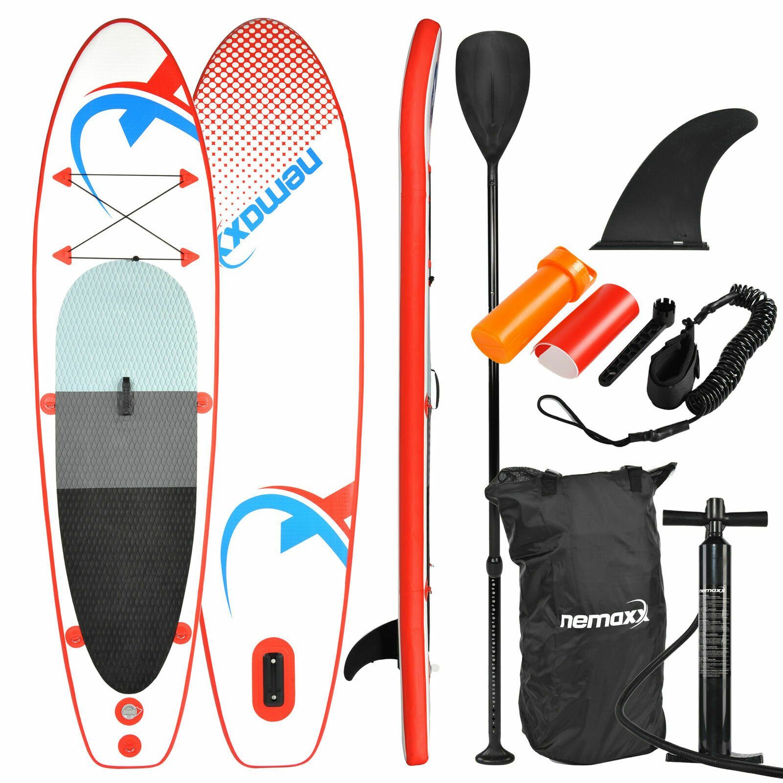 NEMAXX Kiteboard PB 305, (Set, Mit Paddel (T-Handgriff), Pumpe mit Manometer uvm), Allrounder, Standfest, Langlebig, Flexibel und Mobil