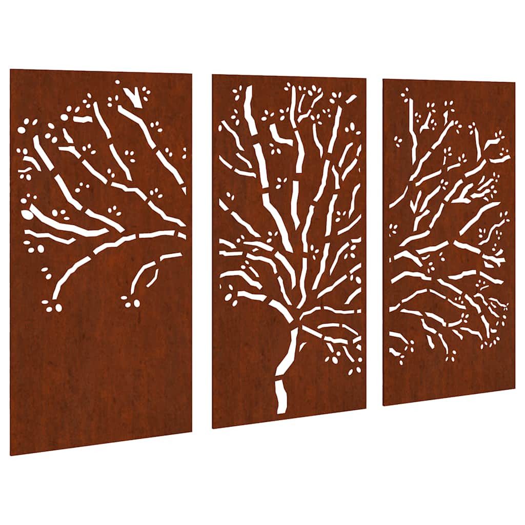 Wandbild 3-tlg. Garten-Wanddeko 105x55 cm Cortenstahl Baum-Design