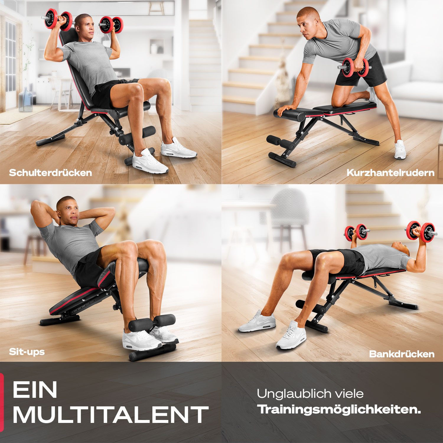 Sportstech Hantelbank BRT400, Klappbar, 40+ Trainingskombis, Vollmontiert