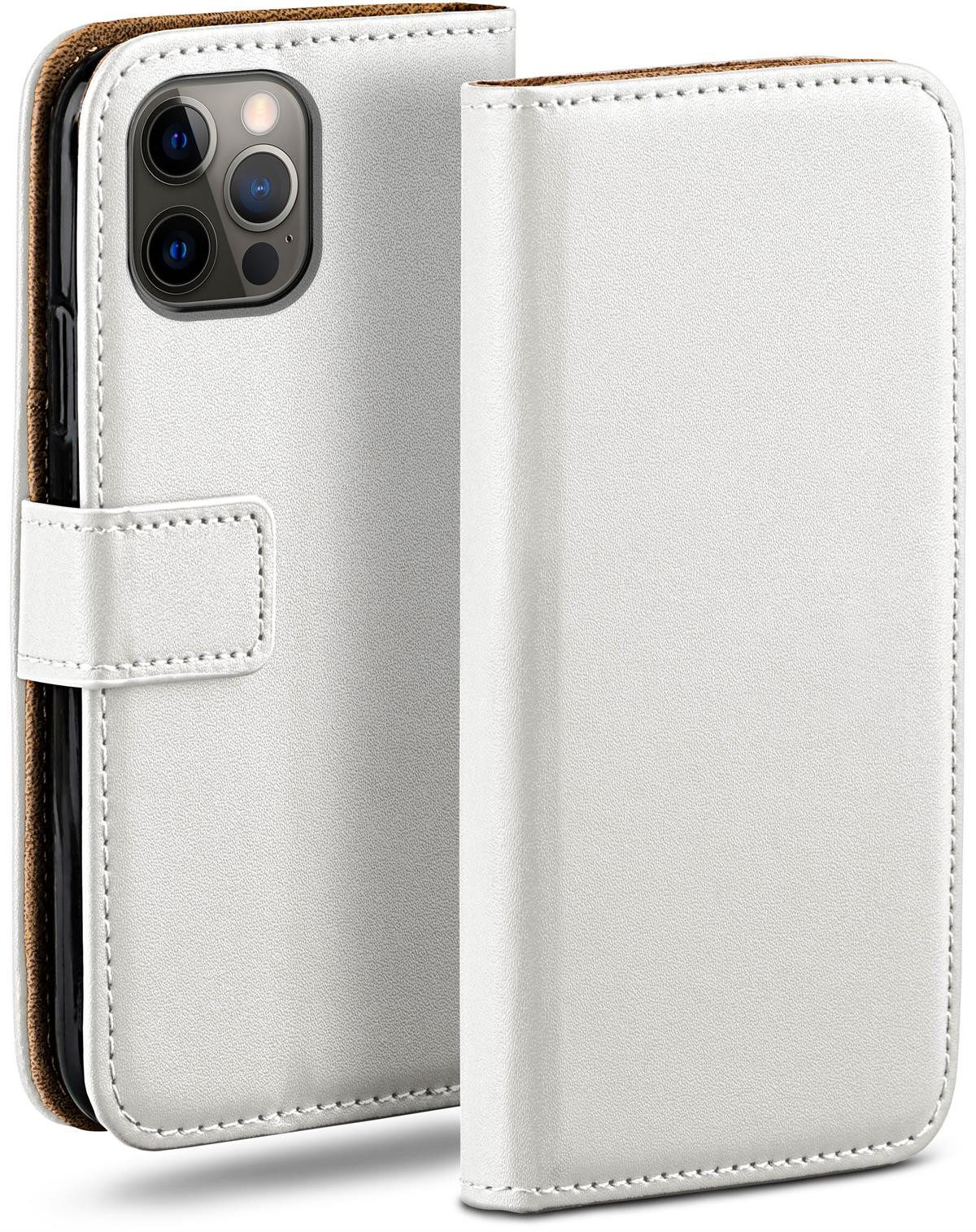 moex Handyhülle für iPhone 12 Pro Hülle Klappbar Book Case Weiß 6,1 Zoll, Klapphülle Kartenfach Flip Cover Handytasche Leder Optik Schutzhülle