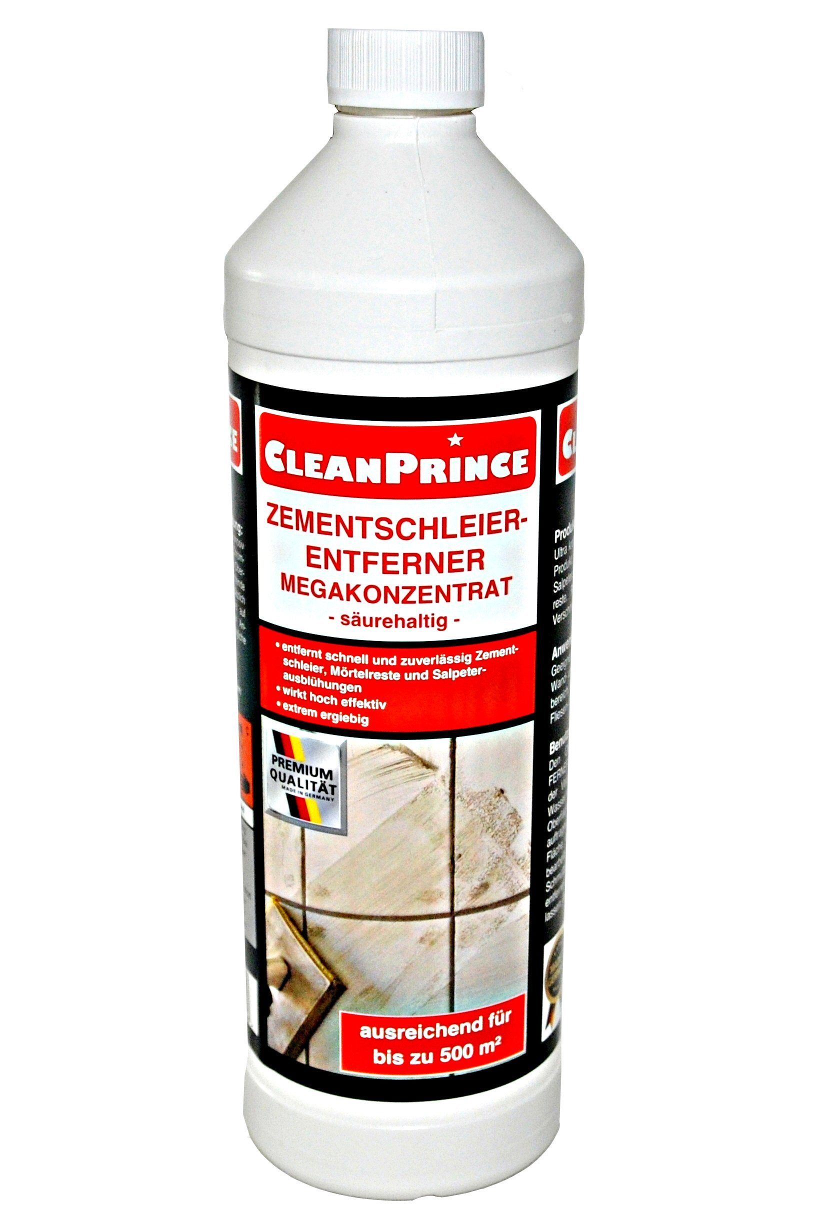 CleanPrince Zementschleierentferner säurehaltig Mega-Konzentrat Reinigungskonzentrat (löst hartnäckige Verschmutzungen)