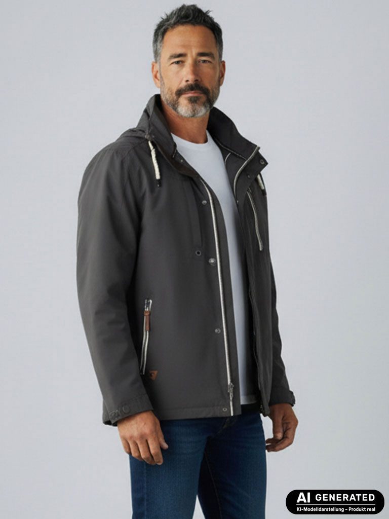 Dry Fashion Funktionsjacke Rostock Herren Outdoor-Jacke mit Innenfutter - Wasserdicht & Winddicht Atmungsaktiv, Verschweißte Nähte, Abnehmbare & verstellbare Kapuze