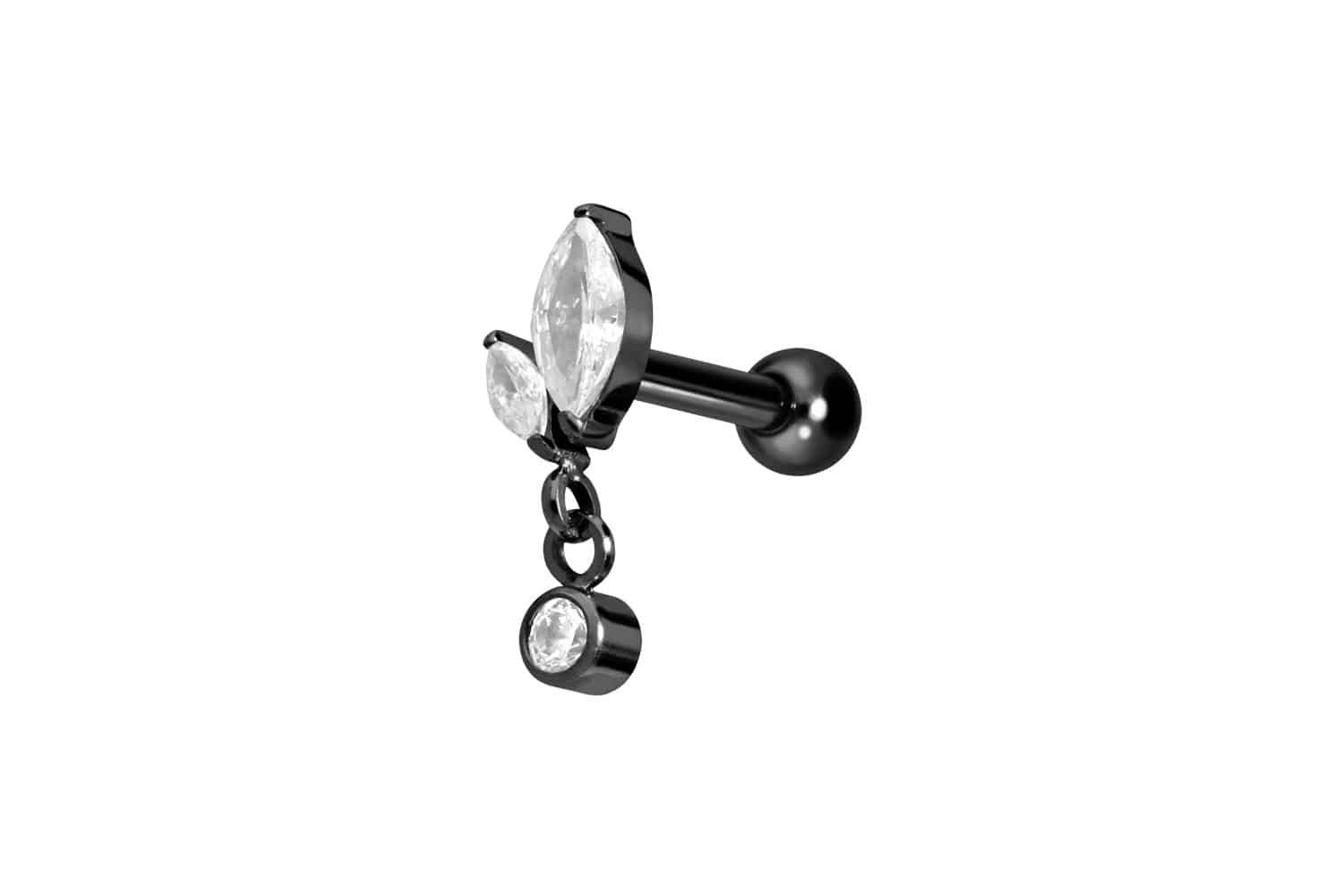 PIERCINGLINE Ohrpiercing Aus Chirurgenstahl 316L - Mit Knospe & Kette, 1,2mm Stab, 4 Farben