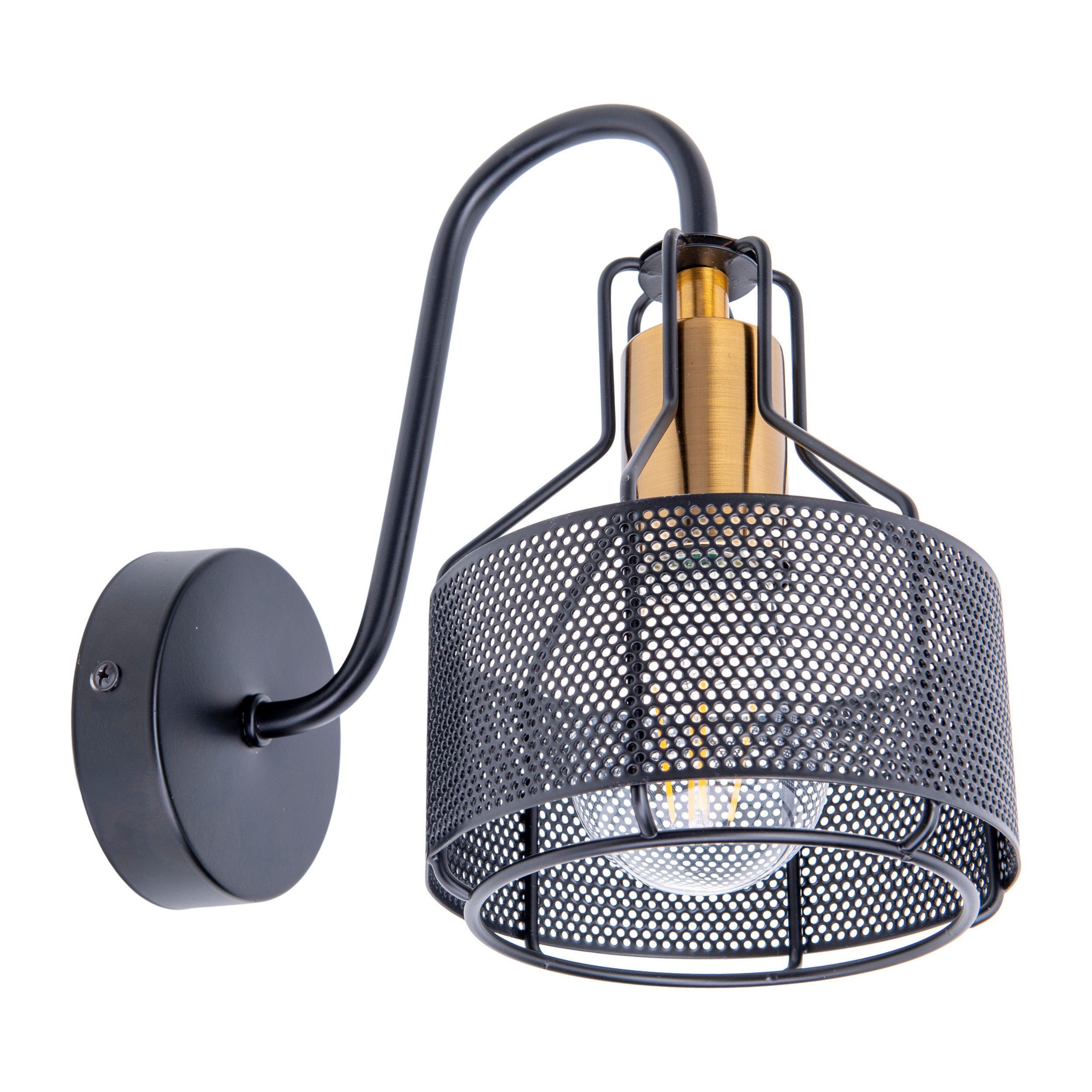 näve LED Wandstrahler Foro, ohne Leuchtmittel, Leuchtmittel wechselbar, 1er Wandspot, schwarz, Fassung golden, exkl. E27, aus Eisen, H: 23cm