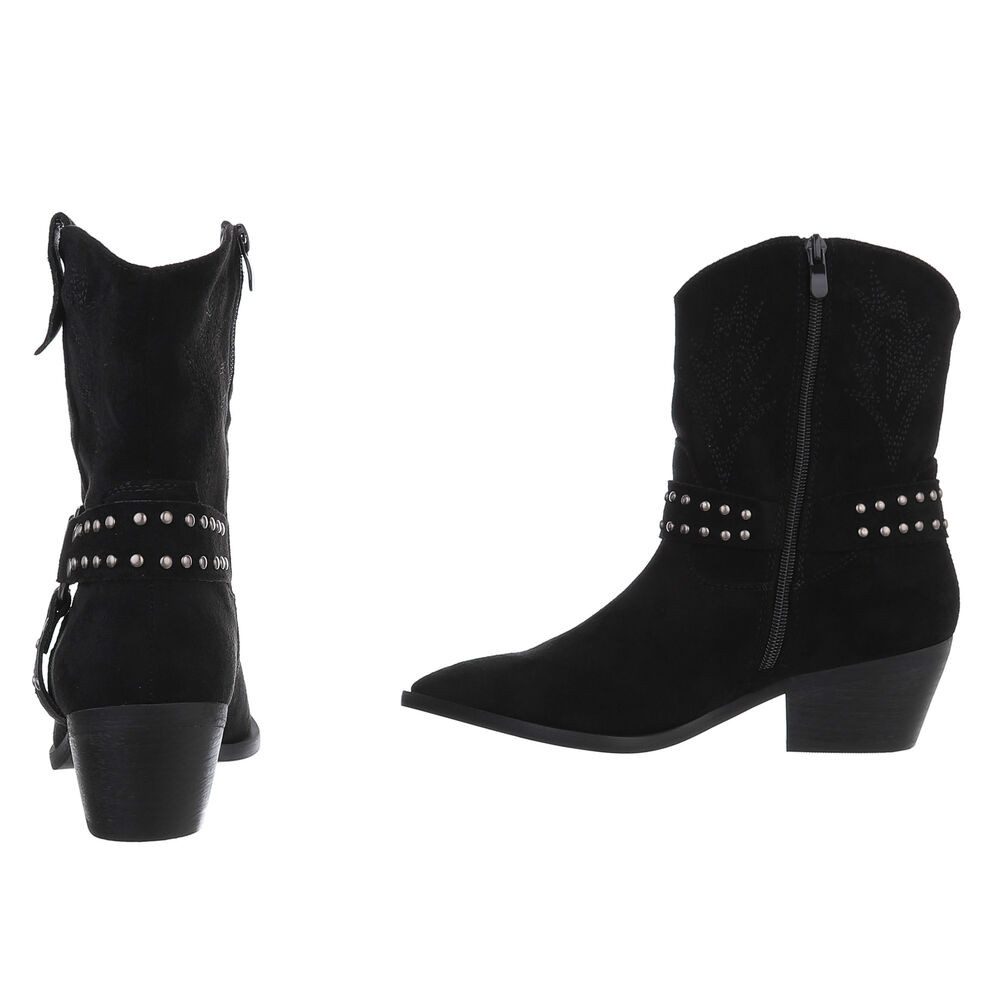 Ital-Design Damen Cowboyboots Western Westernstiefelette (88577396) Blockabsatz Stiefeletten in Schwarz