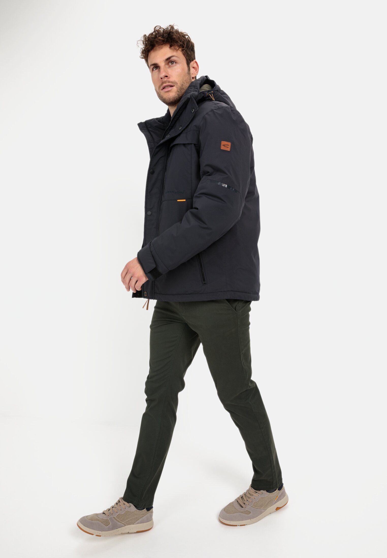 camel active Funktionsjacke mit abnehmbarer Kapuze Langarm Lederimitateinsätze