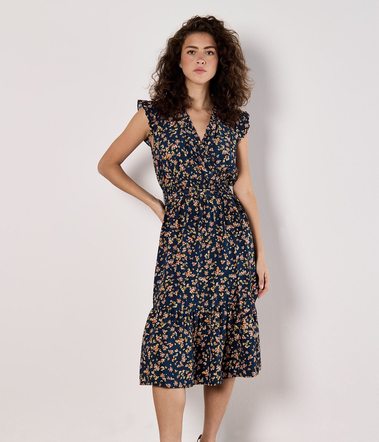 Apricot Druckkleid Geblümtes Bardot-Maxikleid, (2-tlg., Stoffgürtel) günstig online kaufen