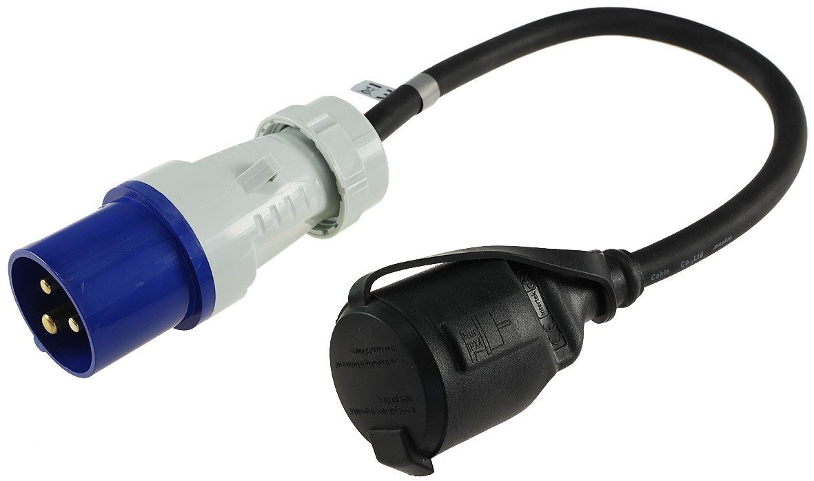 Systafex® Adapterkabel CEE Stecker auf Schuko Steckdose 35cm 230V IP44 CEE-Adapterkabel CEE-Stecker zu Schutzkontakt, IP44, 230V, 16A, 3 Polig