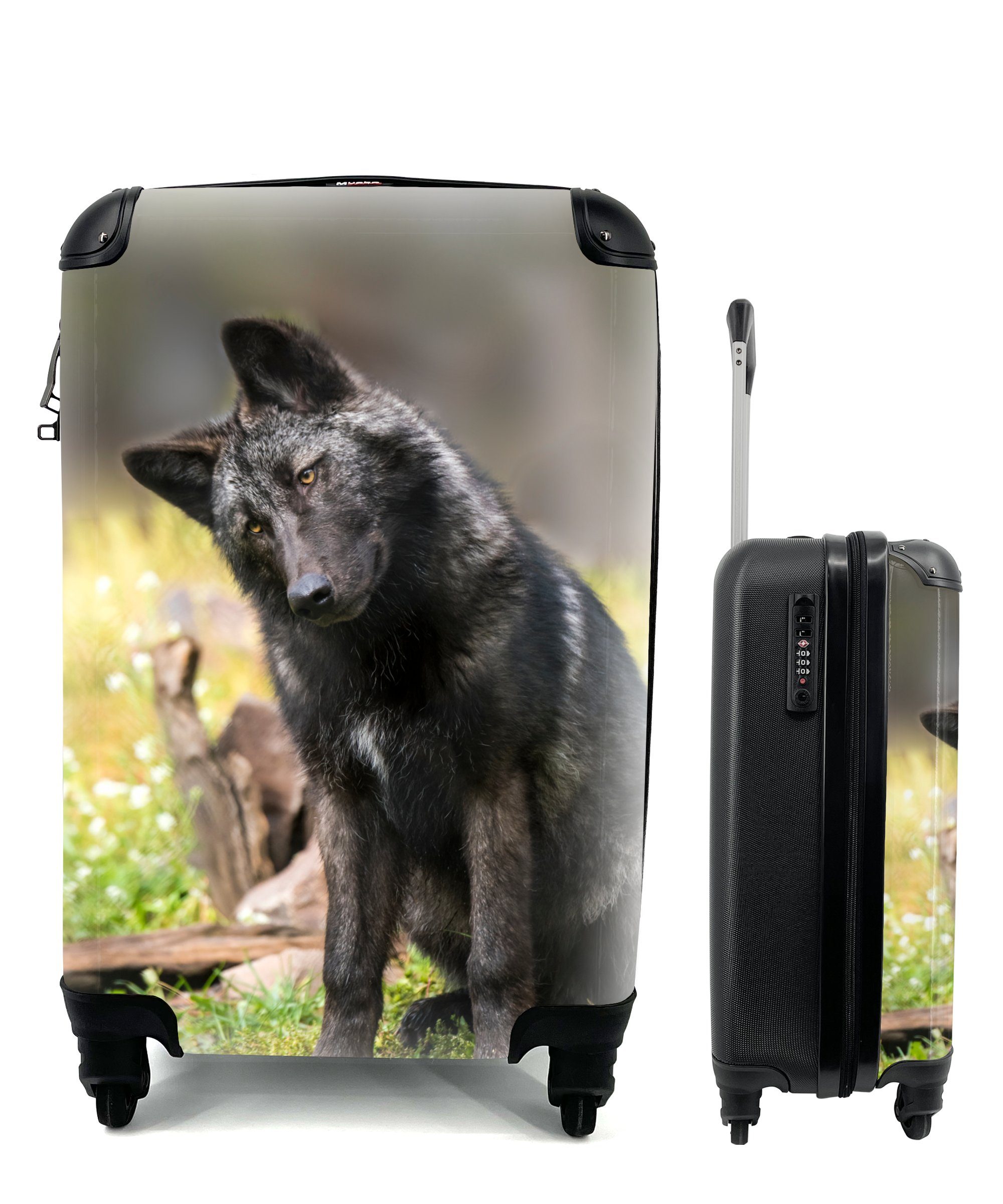 für Trolley, Wolf Schwarz Rollen, Reisetasche rollen, Handgepäckkoffer mit Handgepäck Ferien, MuchoWow Reisekoffer 4 Gras, - -