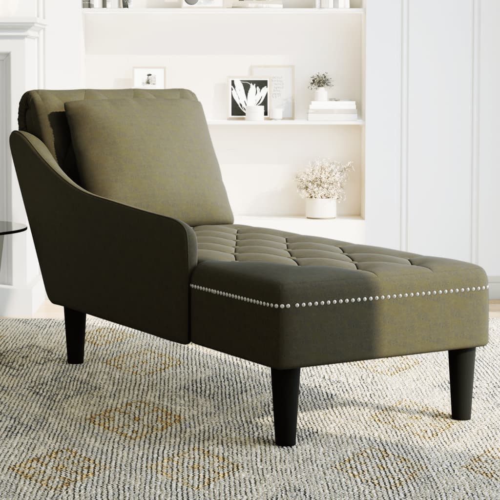 vidaXL Chaiselongue Chaiselongue mit Kissen & Rechter Armlehne Armeegrün Kunstleder, 1 Teile