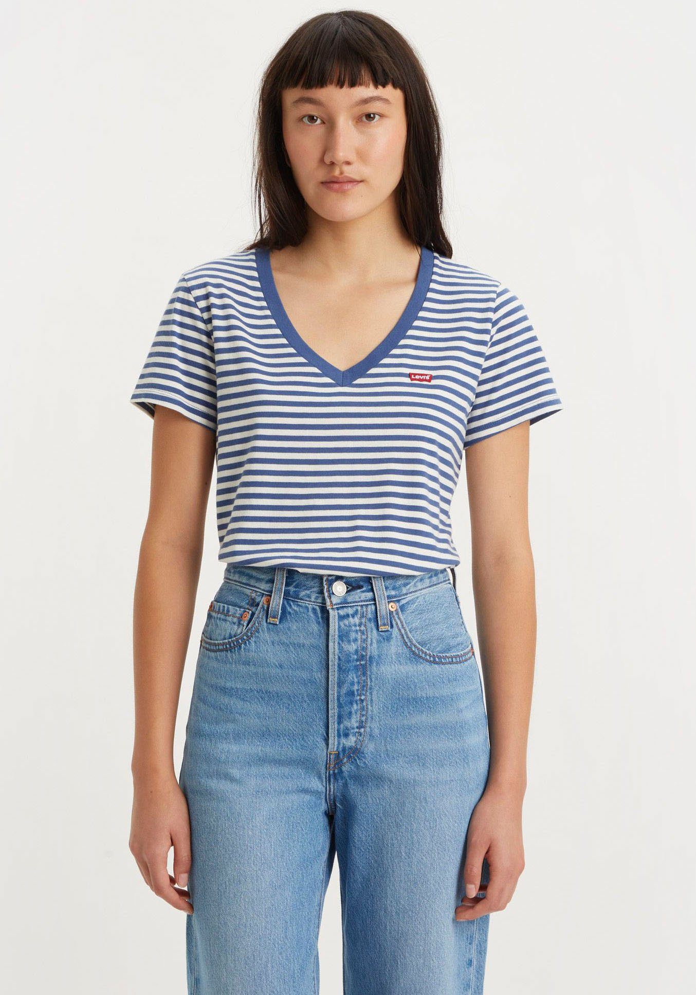 Levi's® V-Shirt PERFECT VNECK mit Mini-Batwing-Logostickerei