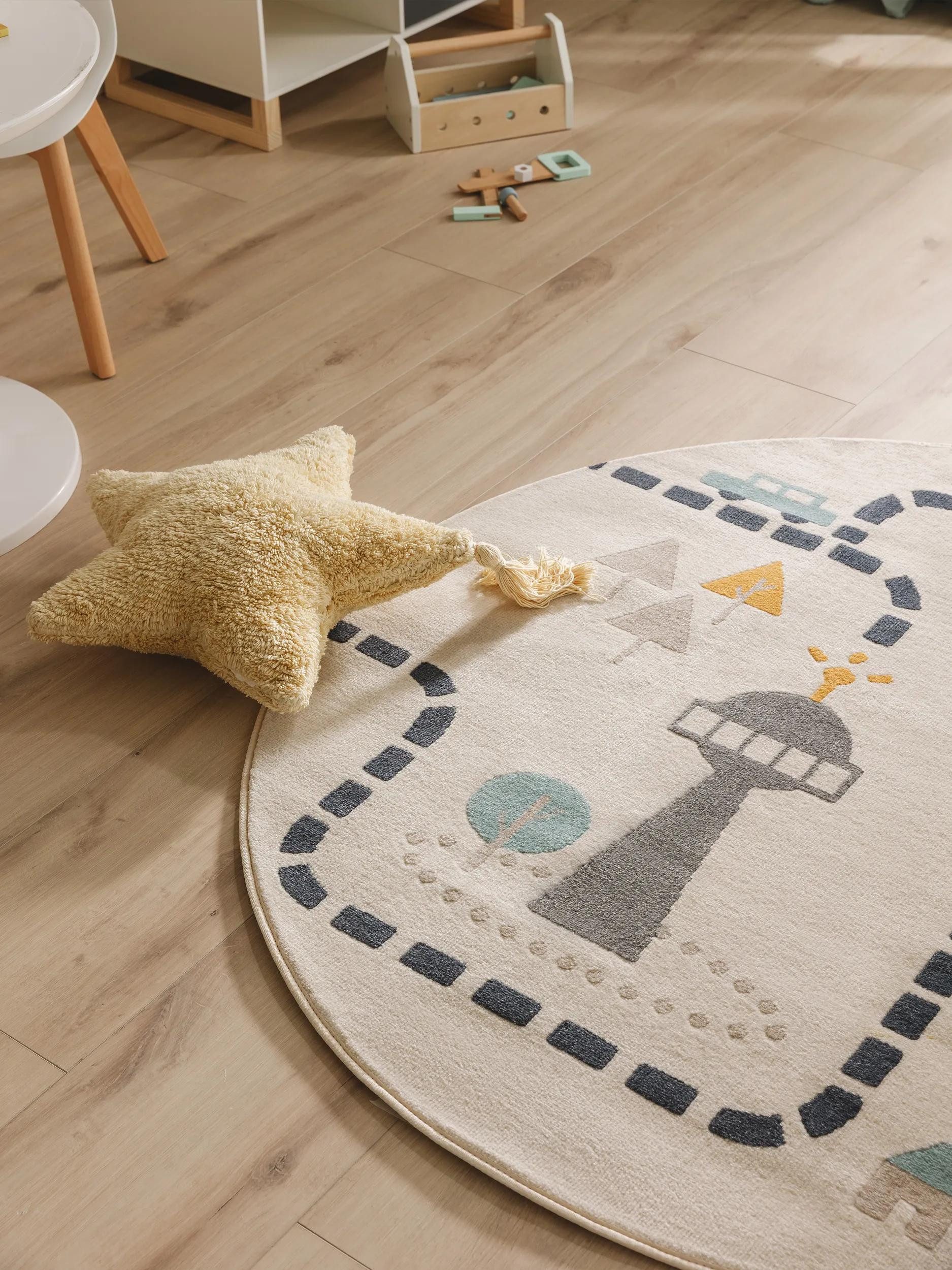 benuta Kinderteppich Juno, rund, Höhe: 6 mm, Teppich Wohnzimmer, Schlafzimmer, Esszimmer, Flur, Rutschfest