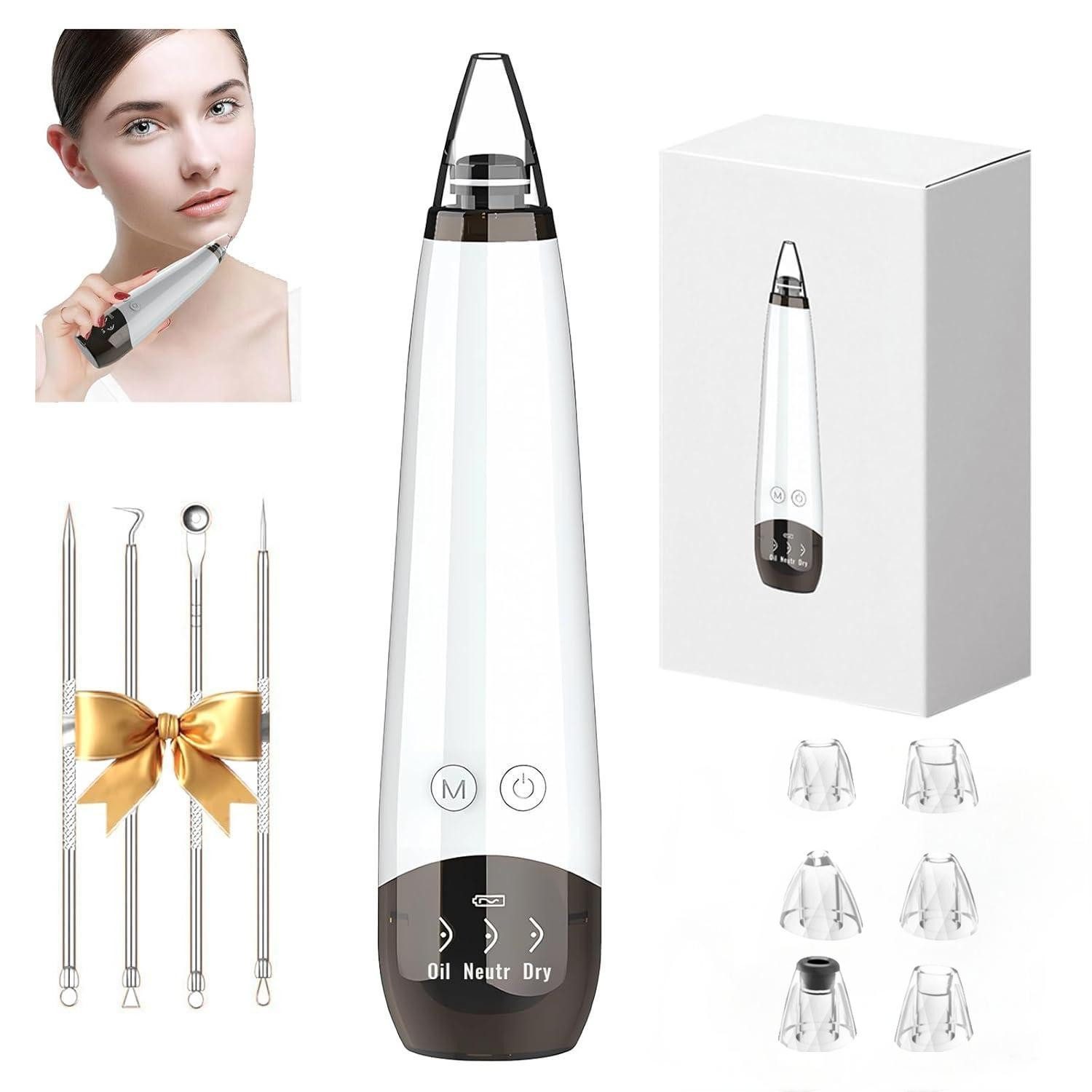 Forrlite Porenreiniger Porenreiniger,Mitesserentferner,Porensauger,6 Saugköpfen, Gesichtsporenreiniger, Tiefenreinigung,USB-aufladbar, weiß,Komedonen-Extraktor, Vakuum Beauty Hautpflegegerät mit 3 Modi,für Verschiedene Hauttypen