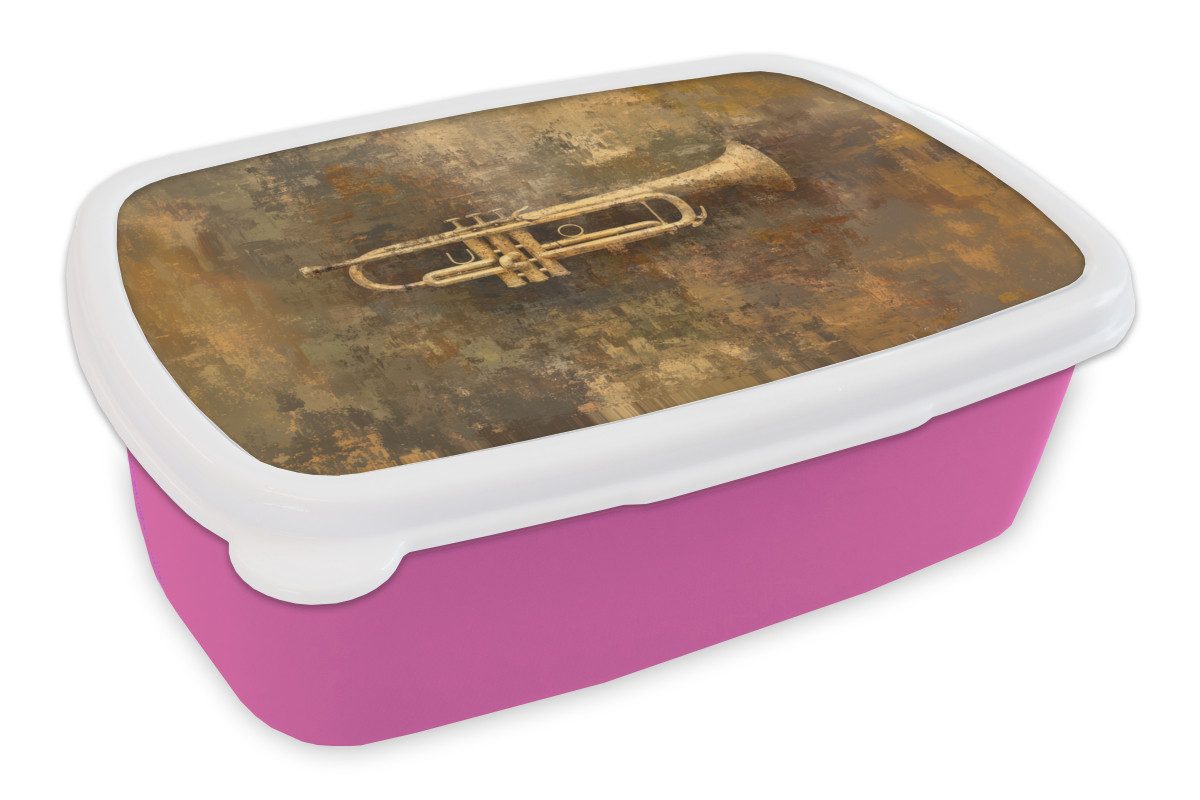 MuchoWow Lunchbox Trompete - Gelb - Musikalisch, Kunststoff, (2-tlg), Brotdosen, Lunch Box, Brotbox für Kinder und Erwachsene