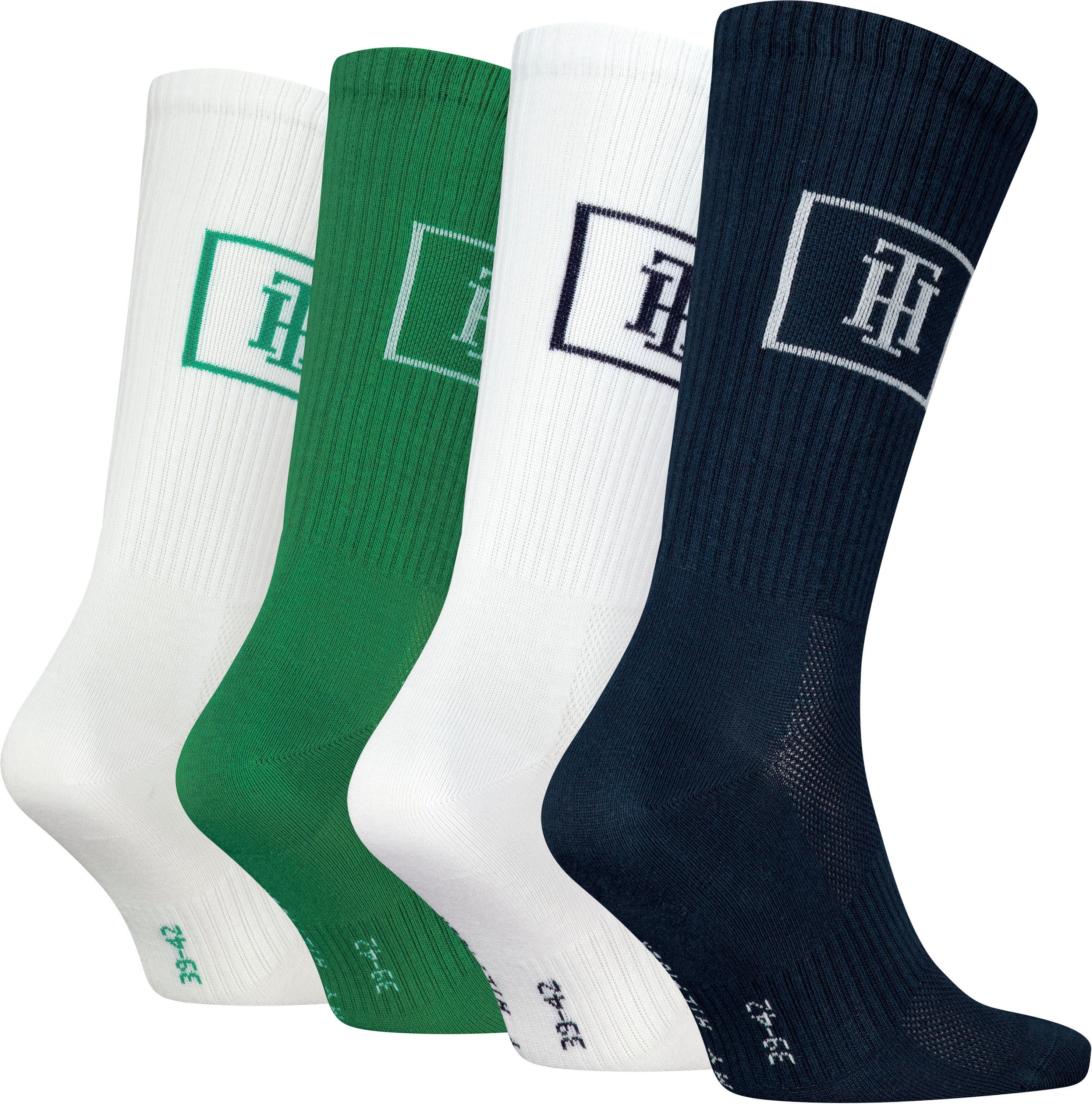 Tommy Hilfiger Sportsocken CREW Atmungsaktivität Mesh-Front LOCKER ROOM mit MONOGRAM SOCK (4-Paar) für