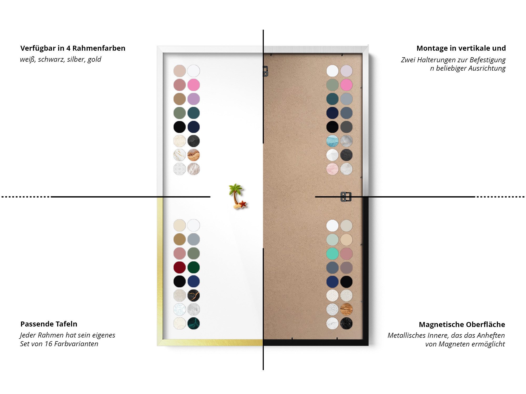 Tulup Magnettafel mit schwarzem Rahmen, einfarbigen Farben, für das Homeoffice, Magnetisches Memoboard Dekorative für Erinnerungen – Bild 4 von 5