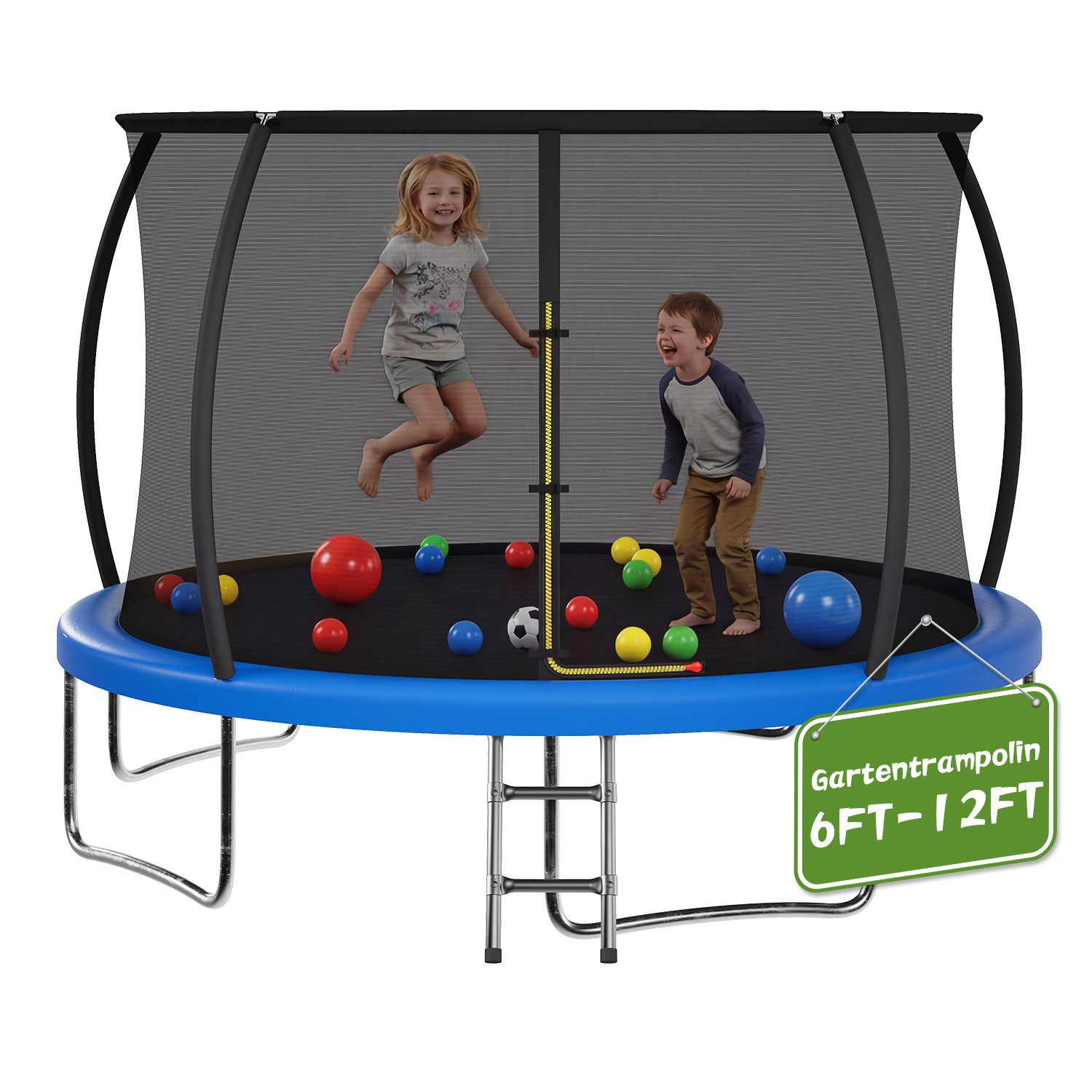 HOMALL Gartentrampolin Kindertrampolin Outdoor-Trampolin Durchmesser: 183/220/290/360 cm, Ø 360 cm, (Ausgestattet mit Sicherheitsnetz und Schutzabdeckung, Tragkraft 50 kg/150 kg, 360°-Schutznetz, erhältlich in Schwarz/Blau/Mehrfarbig)