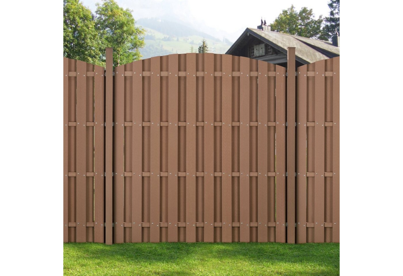 Thumbnail - neu.holz Gartenzaun, »Siero« Lamellenzaun Rund WPC Sichtschutz 180x(165-180)cm Braun
