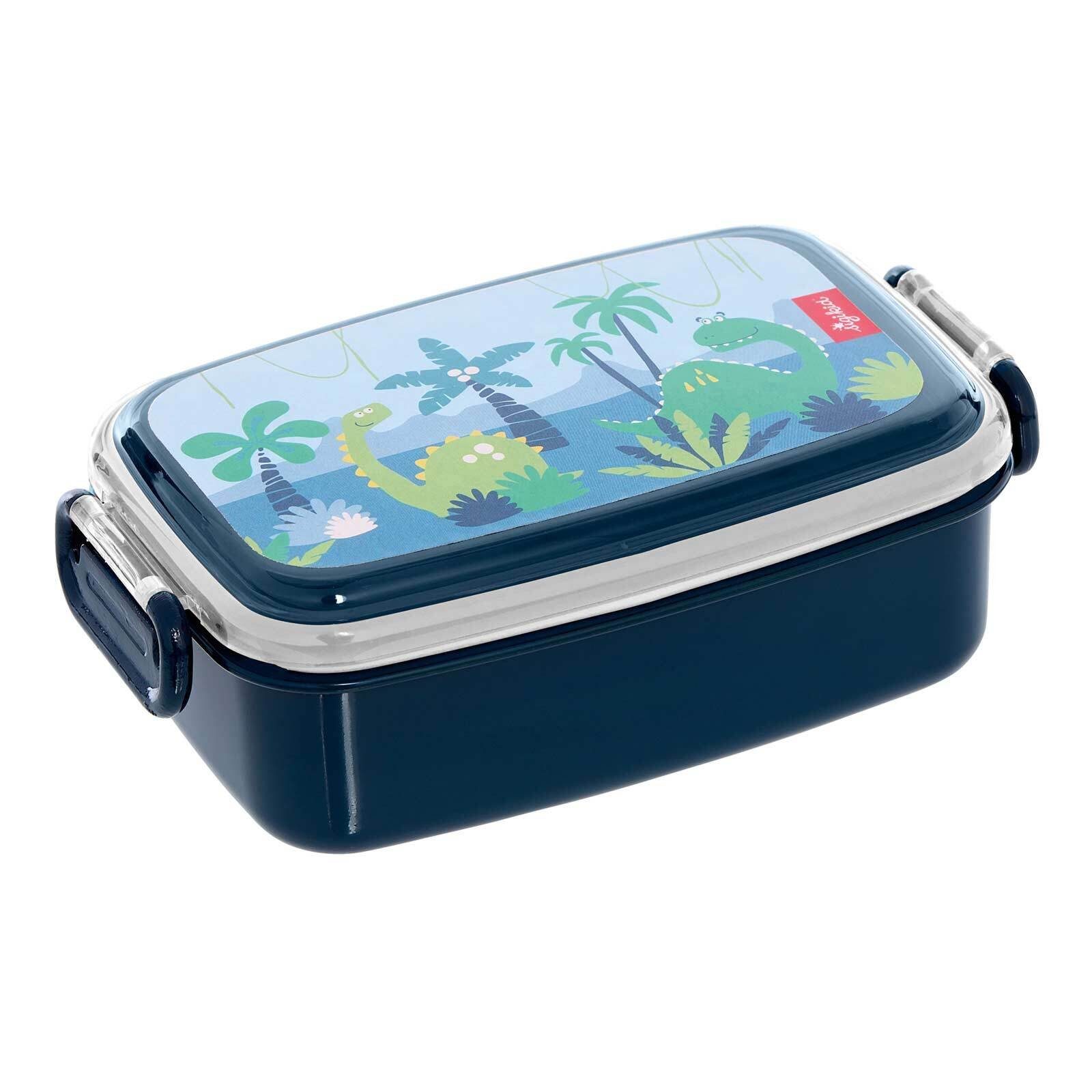 Sigikid Lunchbox Lunchbox 18 x 9 x 5 cm, Material-Mix, (1-tlg), Spülmaschinengeeignet, Motiv-Deckel mit der Hand spülen Dinosaurier, blau