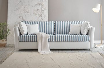 Furn.Design Sofa Hooge, 3-Sitzer in cremeweiß mit blau, Landhausstil, mit Bonell Federkern