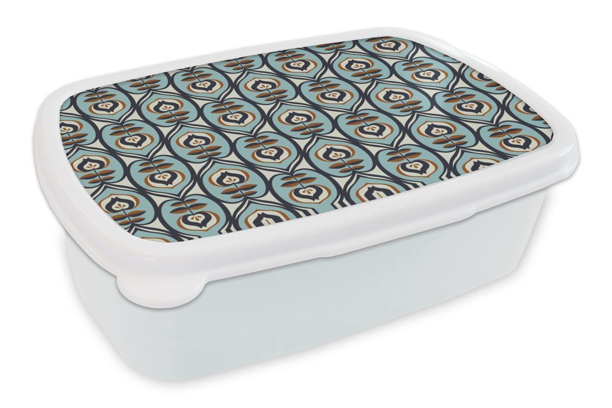 MuchoWow Lunchbox Retro - Blume - Muster, Kunststoff, (2-tlg), Brotbox für Kinder und Erwachsene, Brotdose, für Jungs und Mädchen weiß