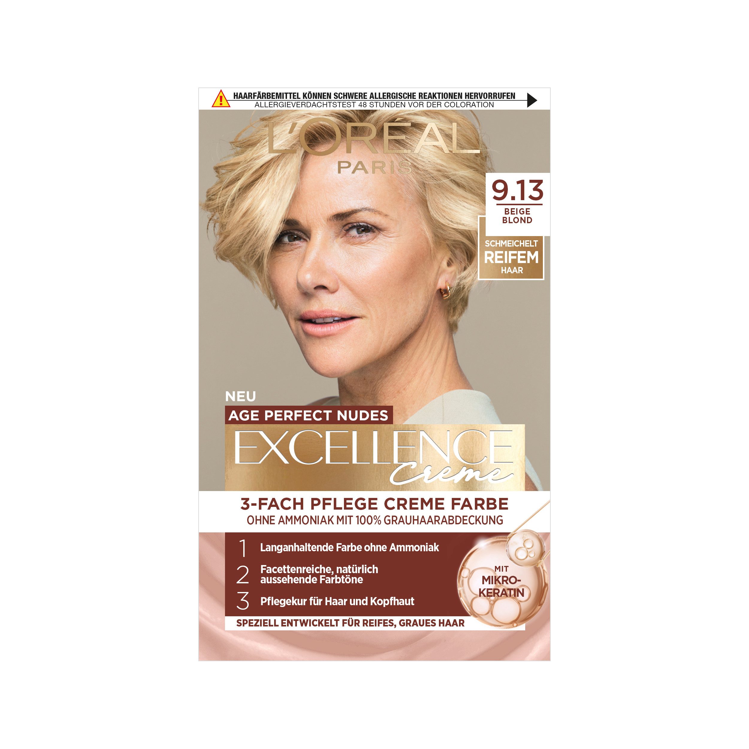 L'ORÉAL PARIS Coloration EXCELL AP NUDES 9.31 GOLD BLD GER, für graues Haar, mit hydrolysiertem Weizenprotein, große Menge 192 ml