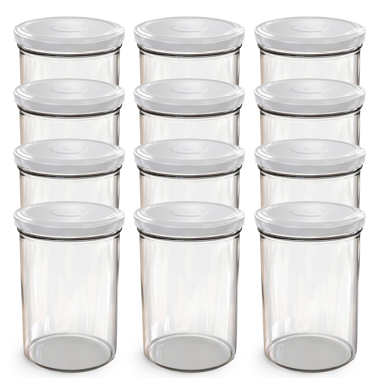 Oputec Einmachglas 12x 440ml Einmachgläser mit Schraubdeckel TO 82 Weiß Marmeladengläser