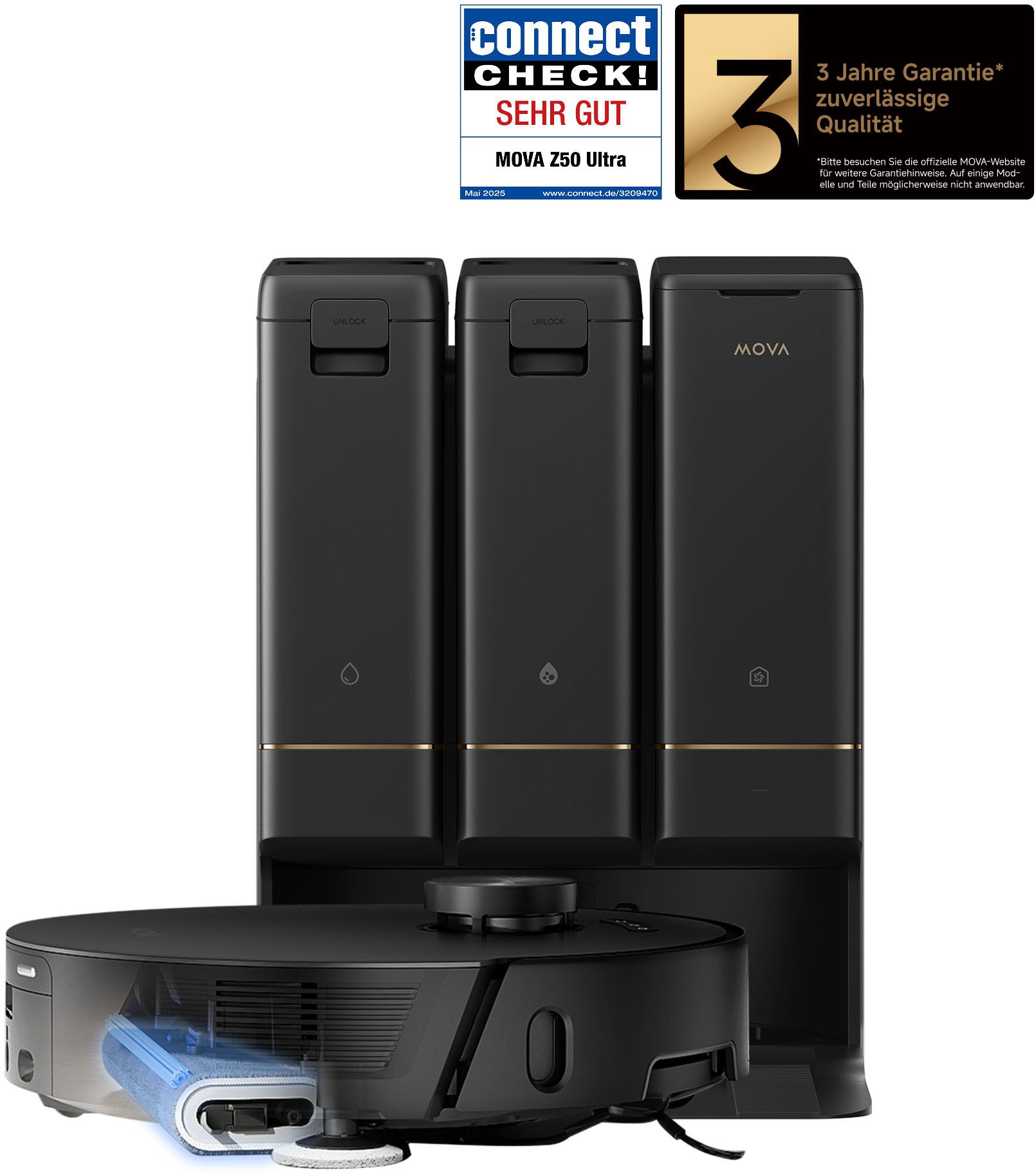 Mova Saugroboter mit Wischfunktion MOVA Z50 Ultra, 700 W, 19.000Pa Saugkraft, 36°C Wischwasser, Schmutzerkennung durch KI, 200m²