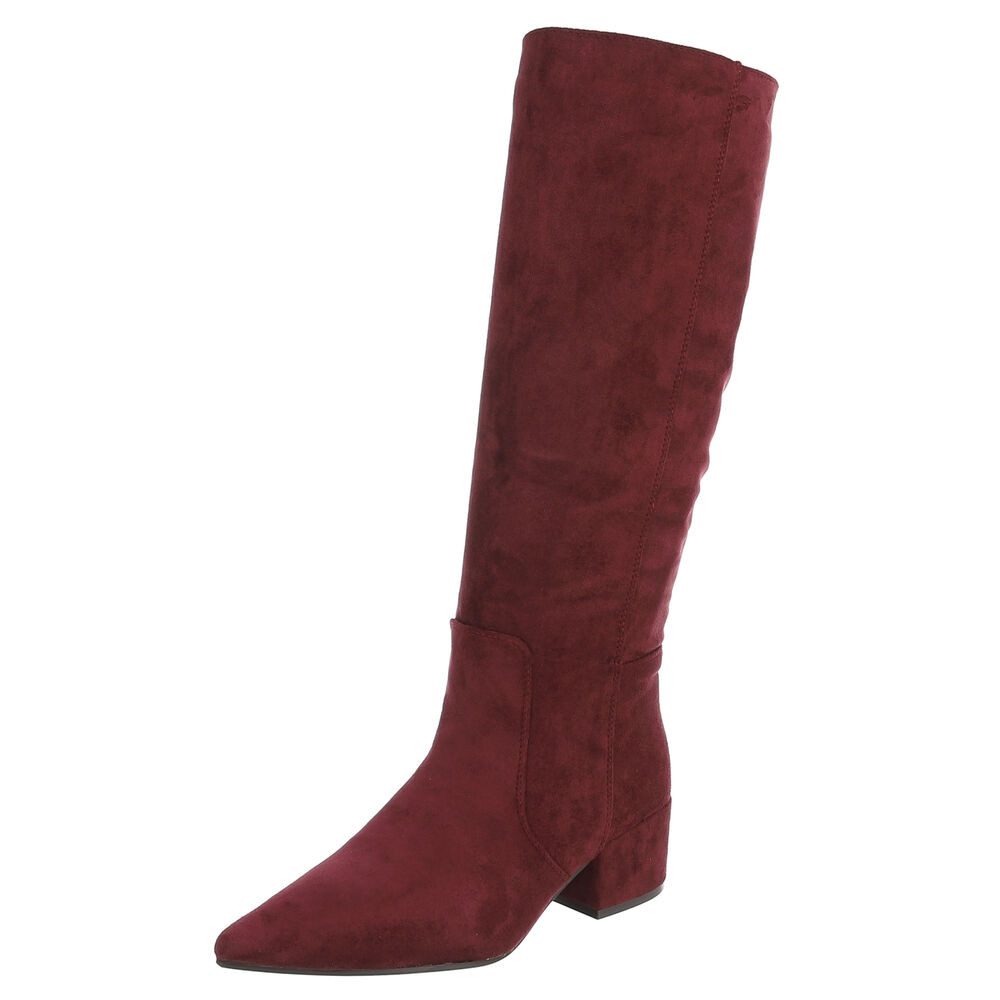 Ital-Design Damen Langschaftstiefel mit Blockabsatz und spitzer Form Stiefel (92214394) Blockabsatz Stiefel in Weinrot