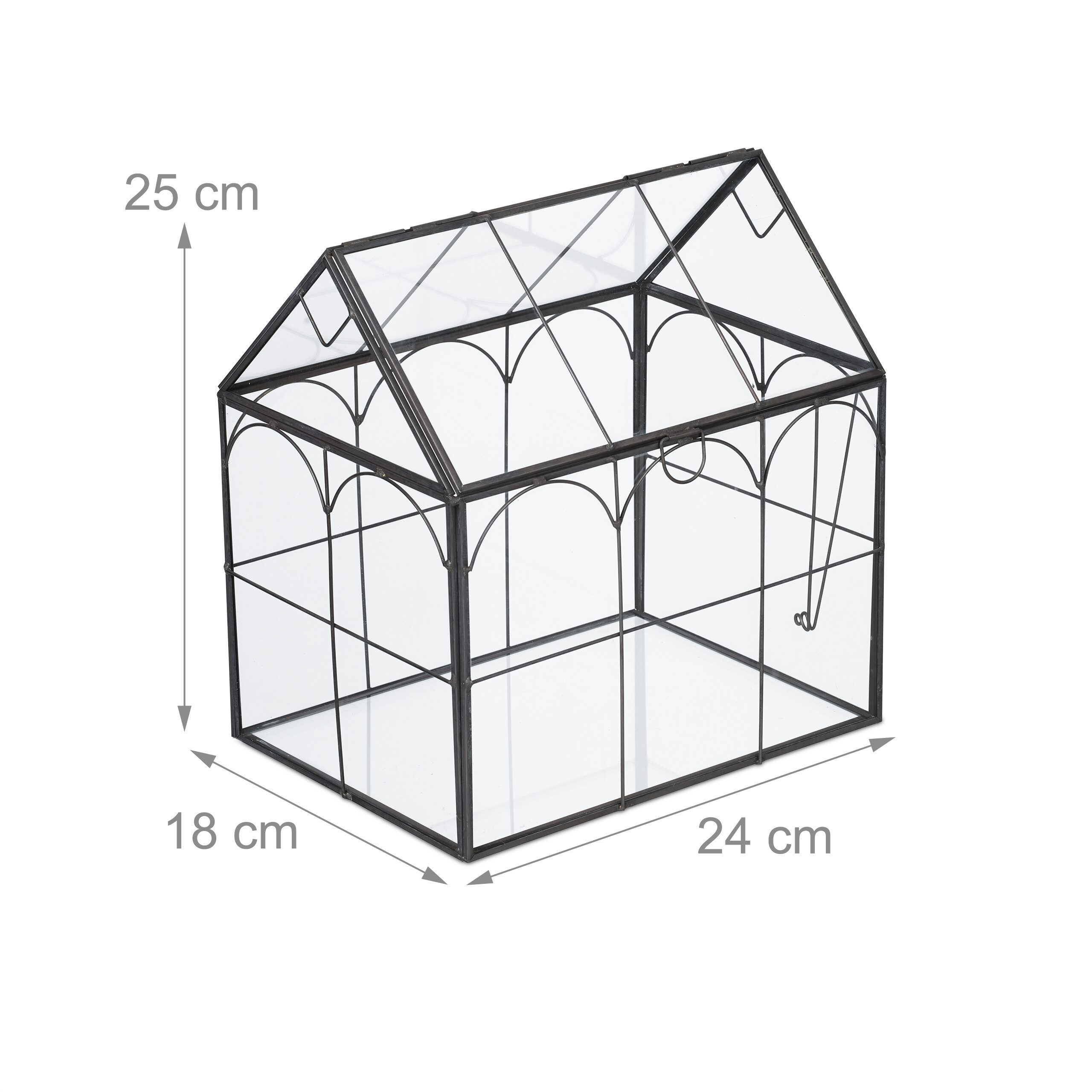 relaxdays Dekovase Pflanzenterrarium Glas Hausform (1 St), schwarz – Bild 4 von 5