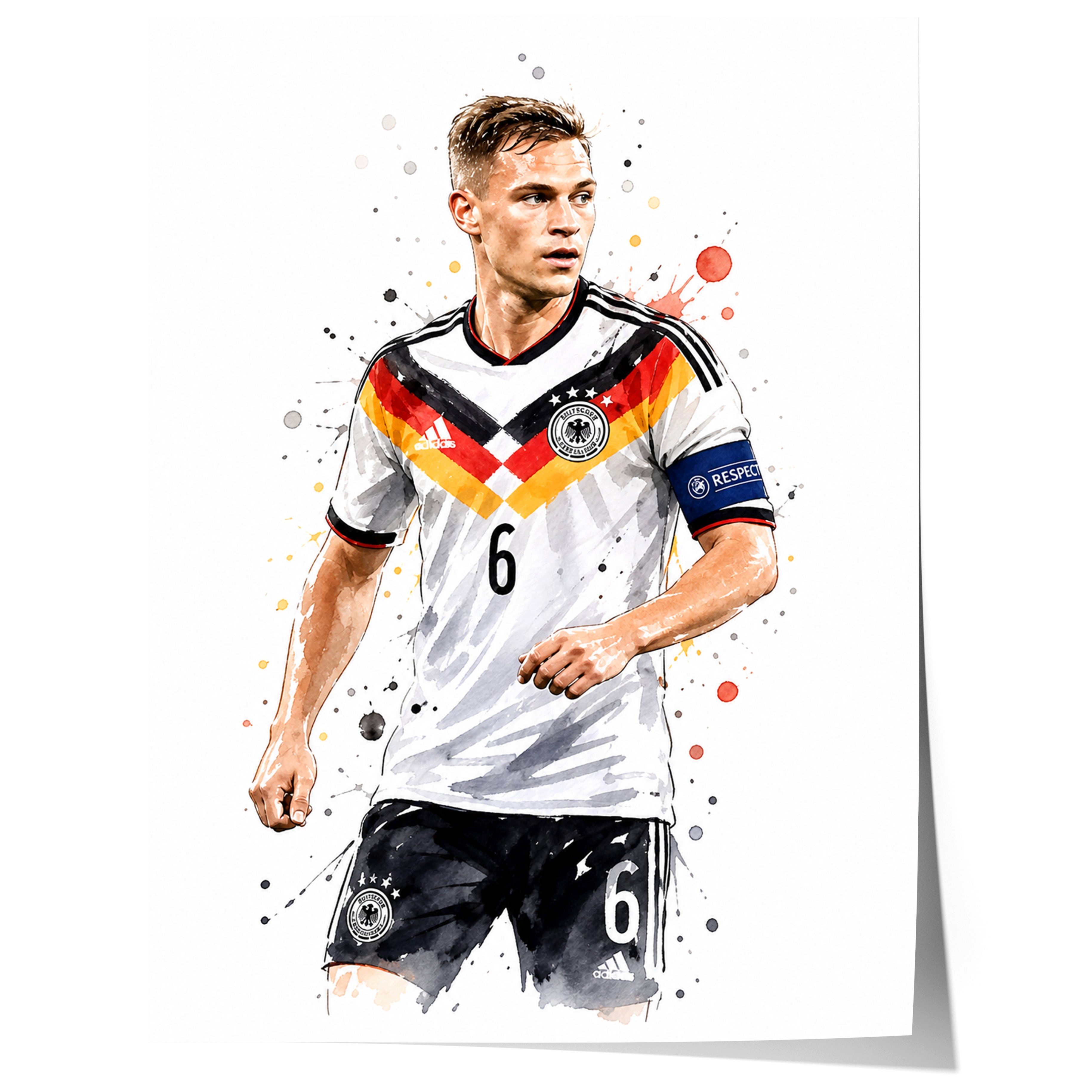 JUSTGOODMOOD Poster Deutschland Fussball Geschenkidee Aquarell Sport Wandbild Deko Print o, (1 St)