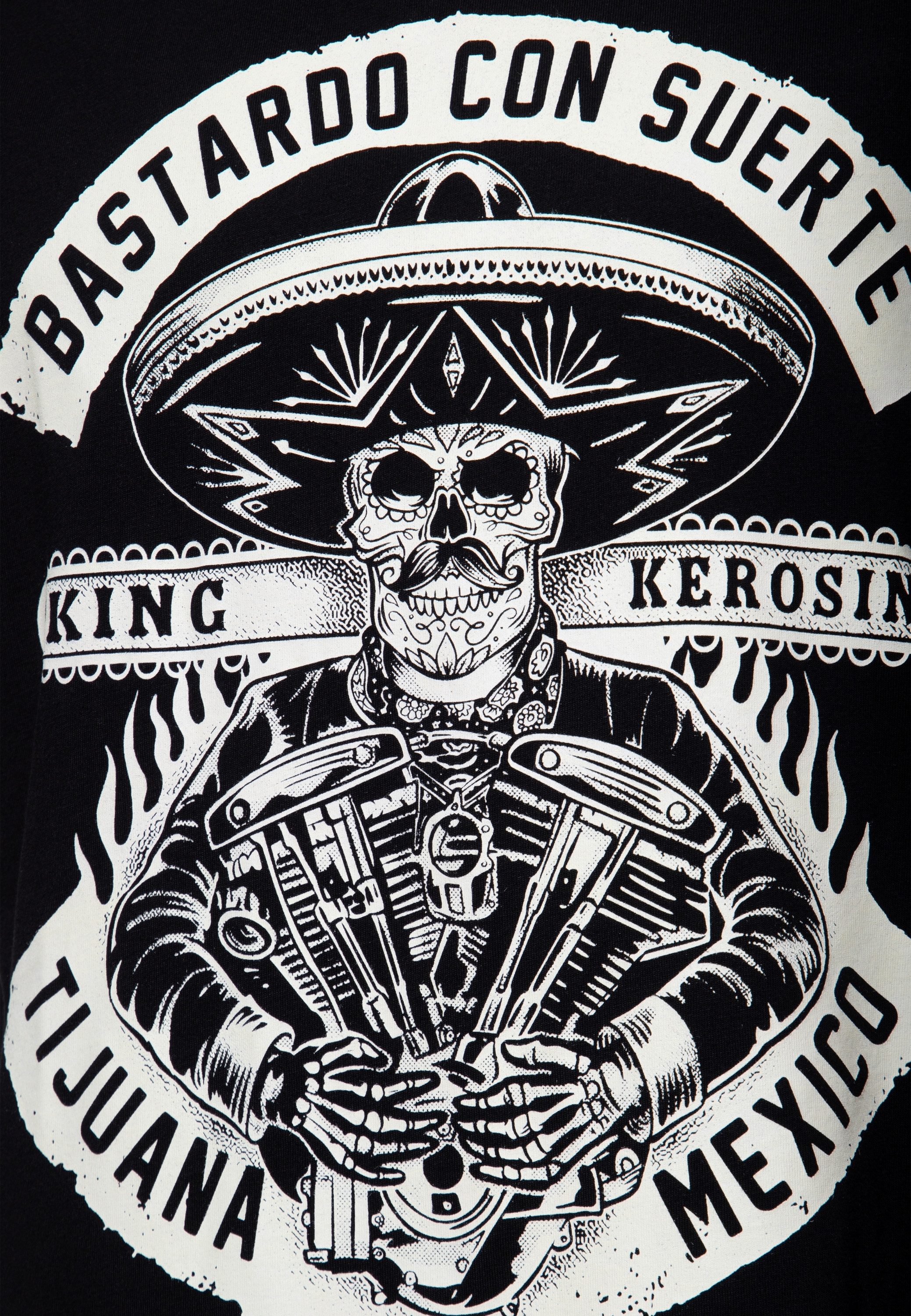 KingKerosin Print-Shirt Bastardo Con Suerte (1-tlg) mit Mexican Calavera Artwork