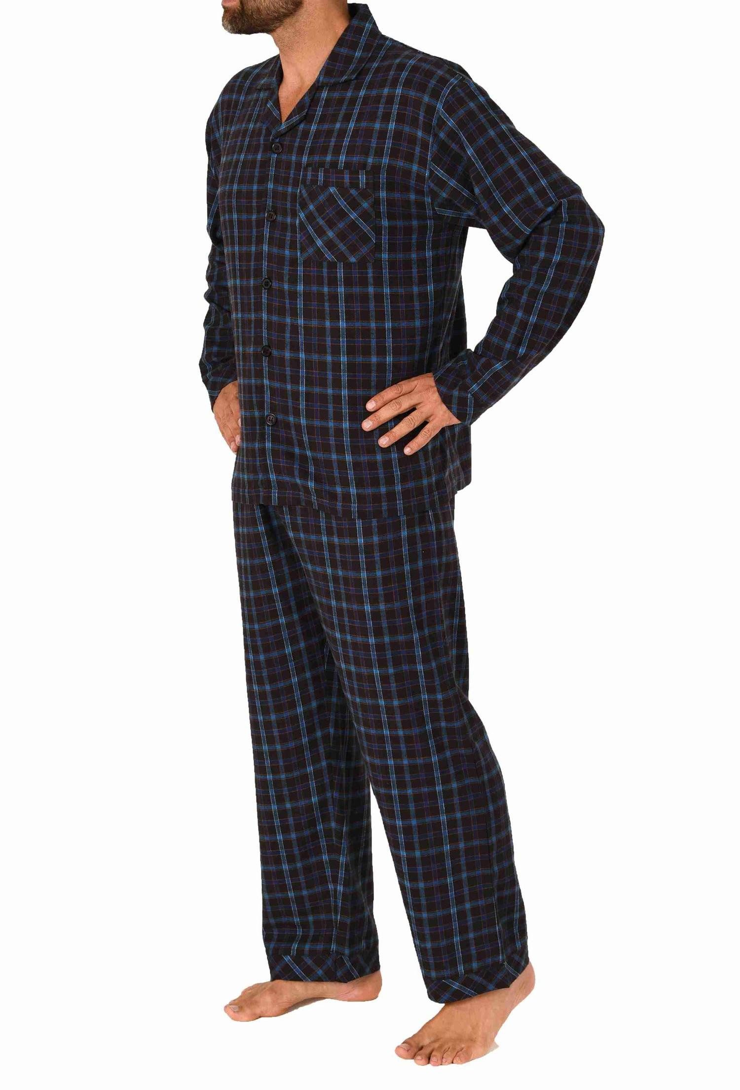 Normann Pyjama Herren langarm Flanell Pyjama Set Schlafanzug zum durchknöpfen