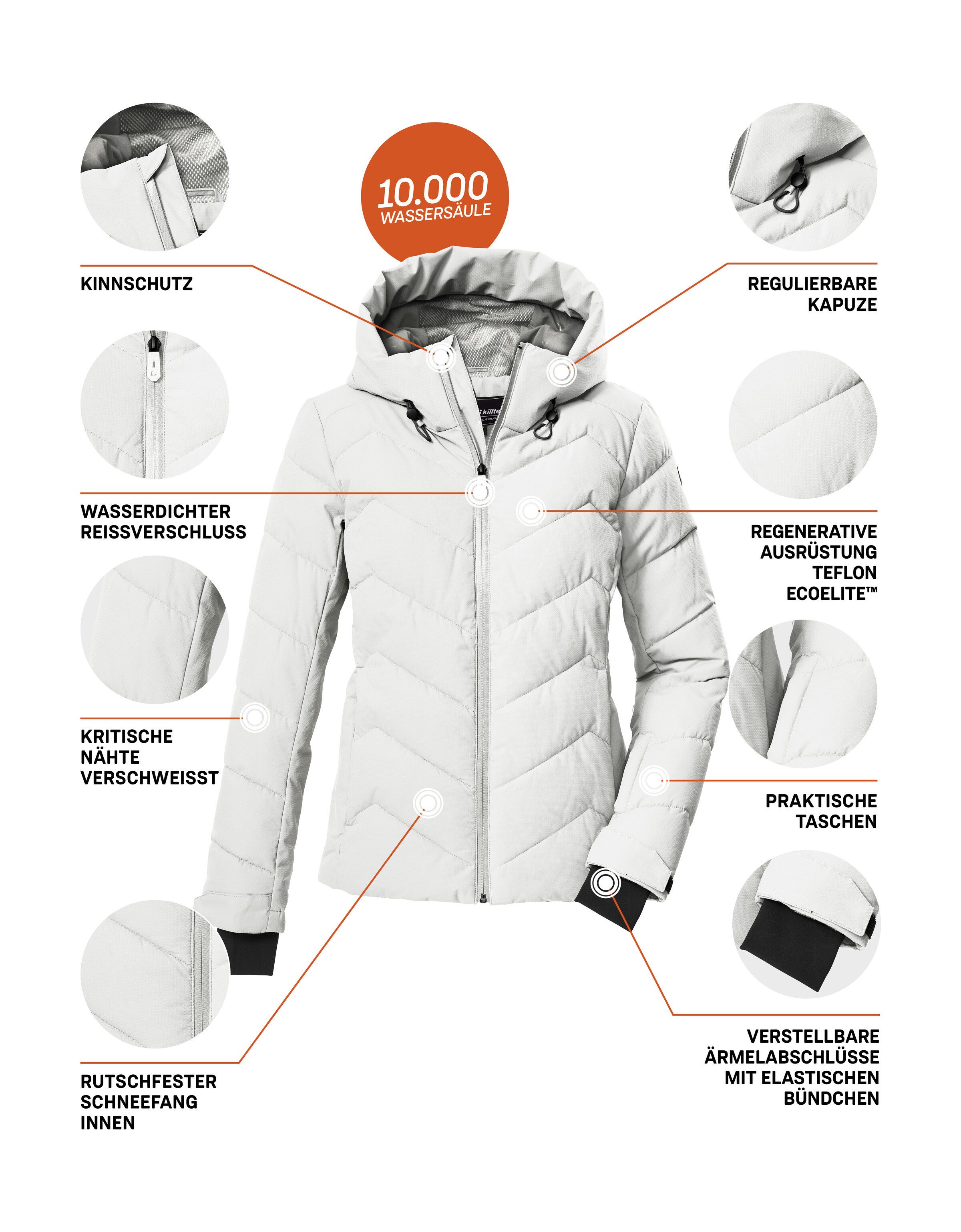 Killtec Skijacke KSW 31 WMN SKI QLTD JCKT Winddichte, wasserabweisende Skijacke mit Daunenoptik und Schneefang