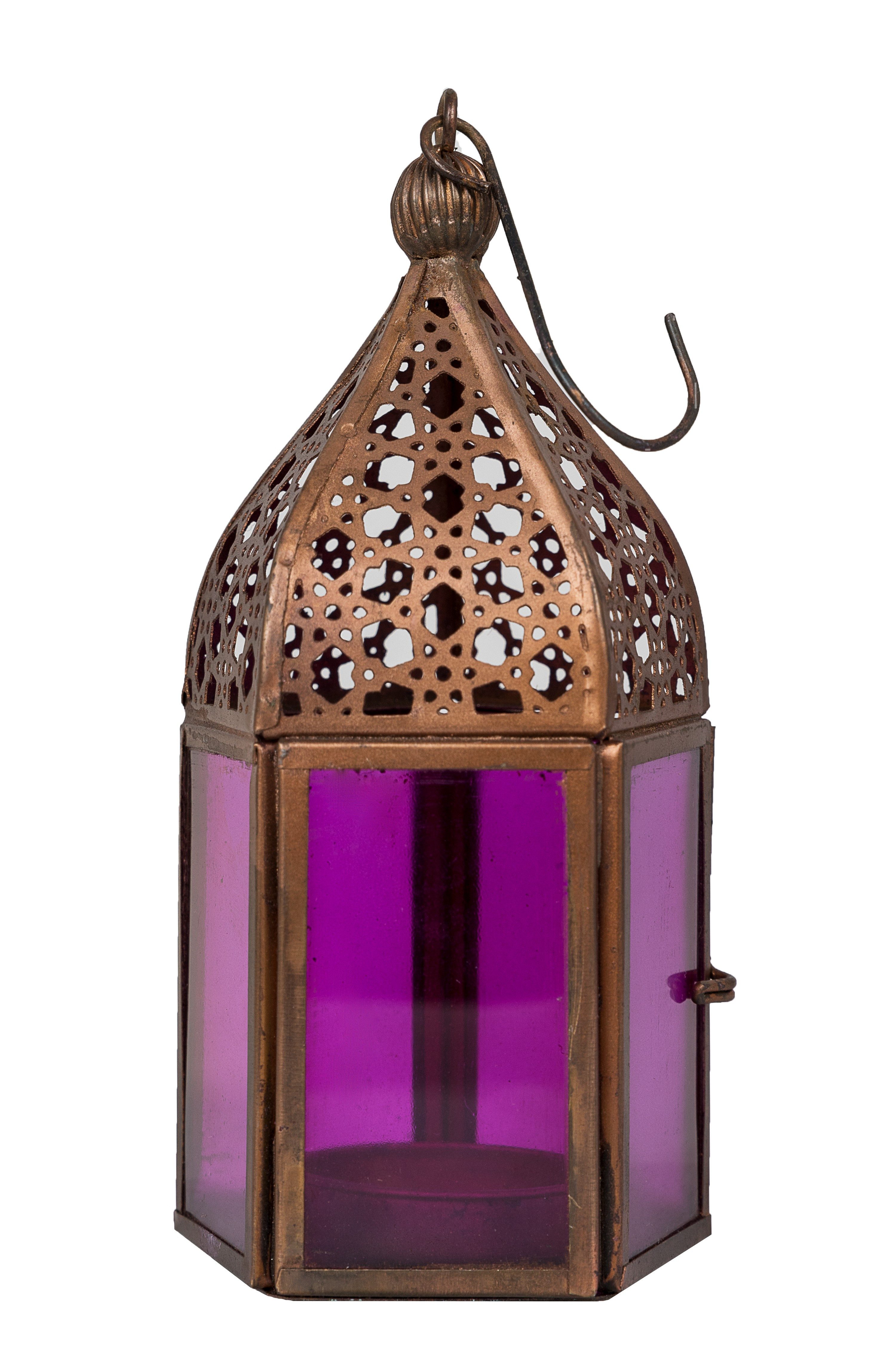 Marrakesch Orient & Mediterran Interior Teelichthalter Orientalische Laterne Meena modern aus Metall und Glas in Pink 16 cm (1 St), Handarbeit