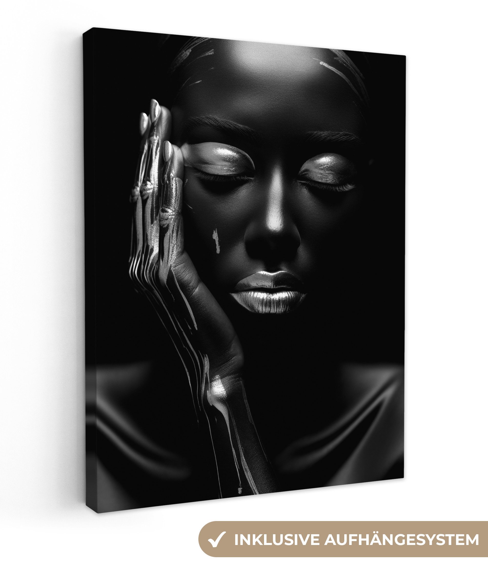 OneMillionCanvasses® Leinwandbild Frau - Abstrakt - Schwarz-Weiß - Porträt, Frau - Schwarz-Weiß (1 St), Leinwand Bilder für Wohnzimmer Schlafzimmer 30x40 cm